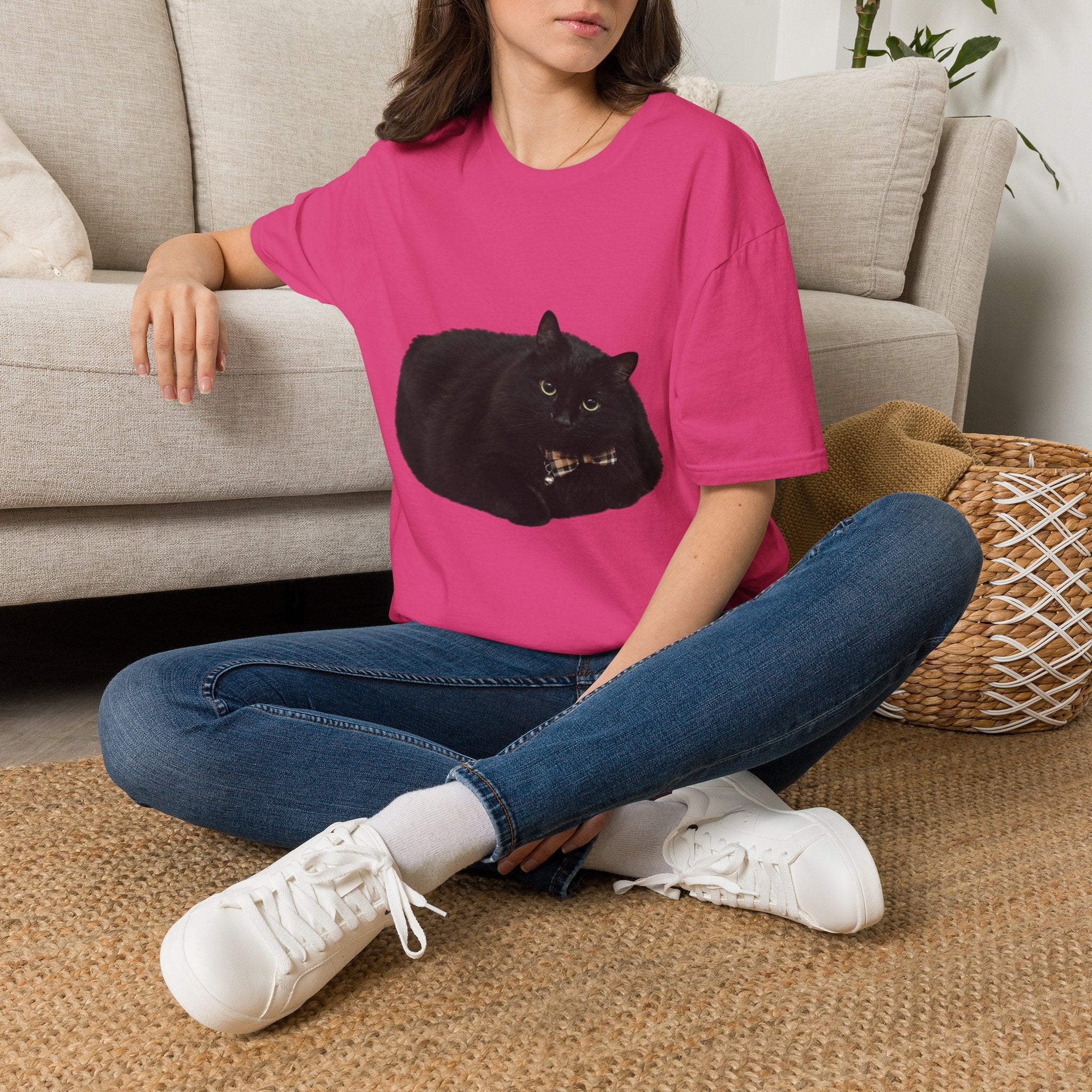 Peeking Black Cat T-Shirt | Minimal Cat Illustration