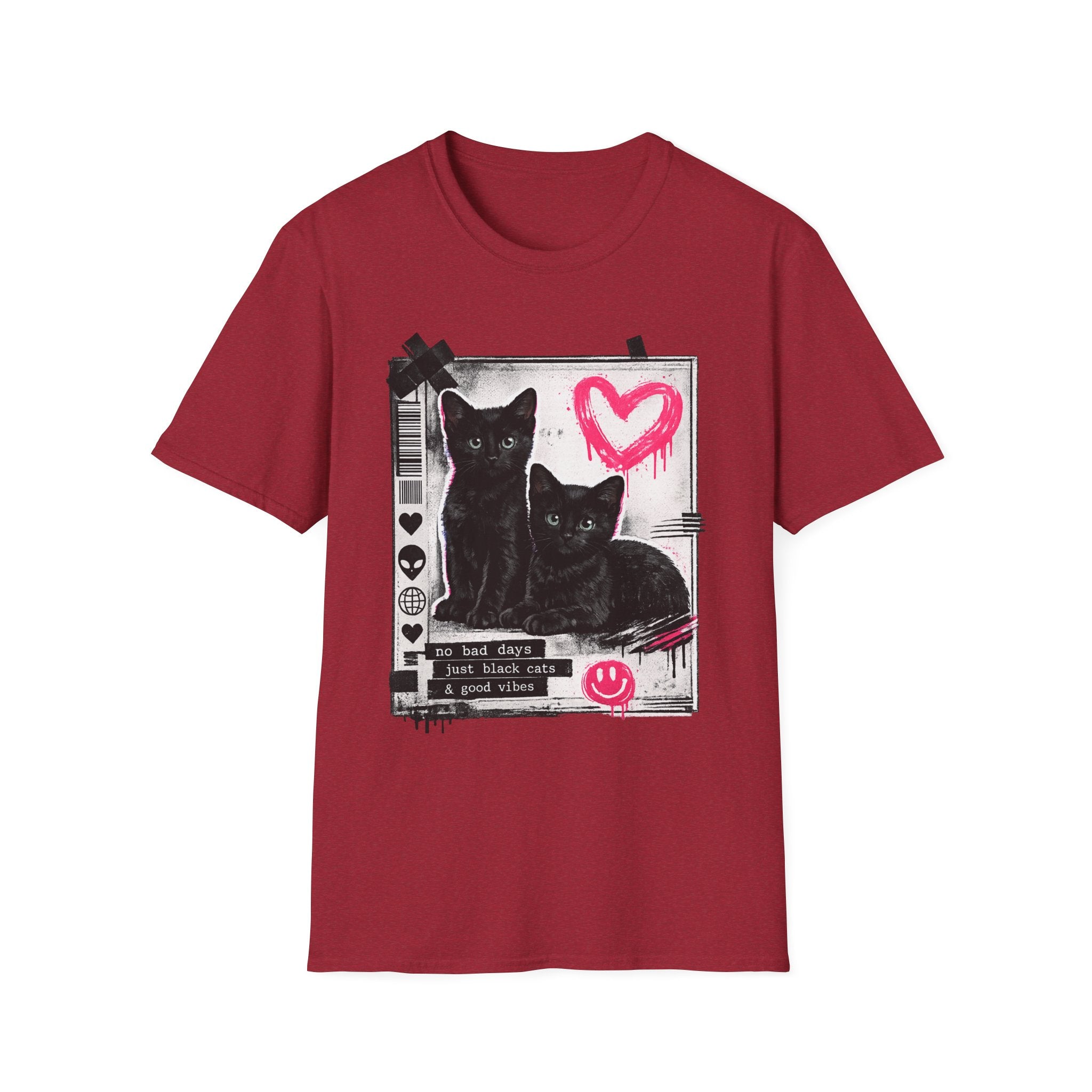 Black Kittens with Pink Heart T-Shirt | Grunge Cat Graphic, Cute Goth