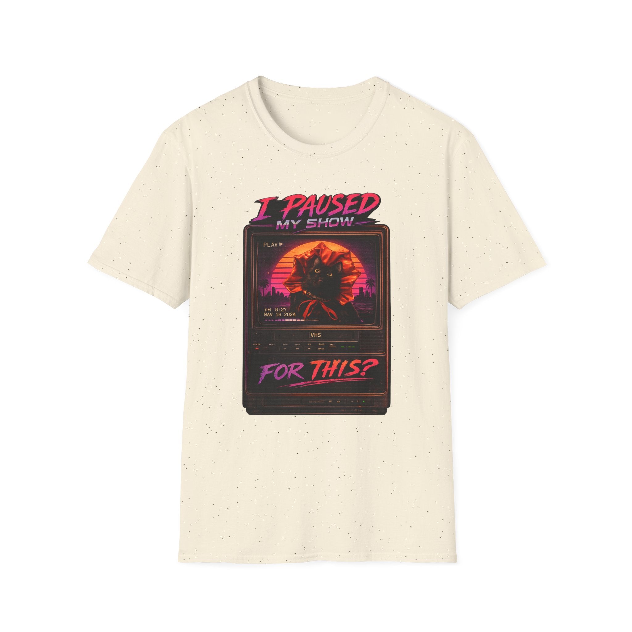 I Paused My Show Cat Watching Graphic T-Shirt | Retro Synthwave TV Design