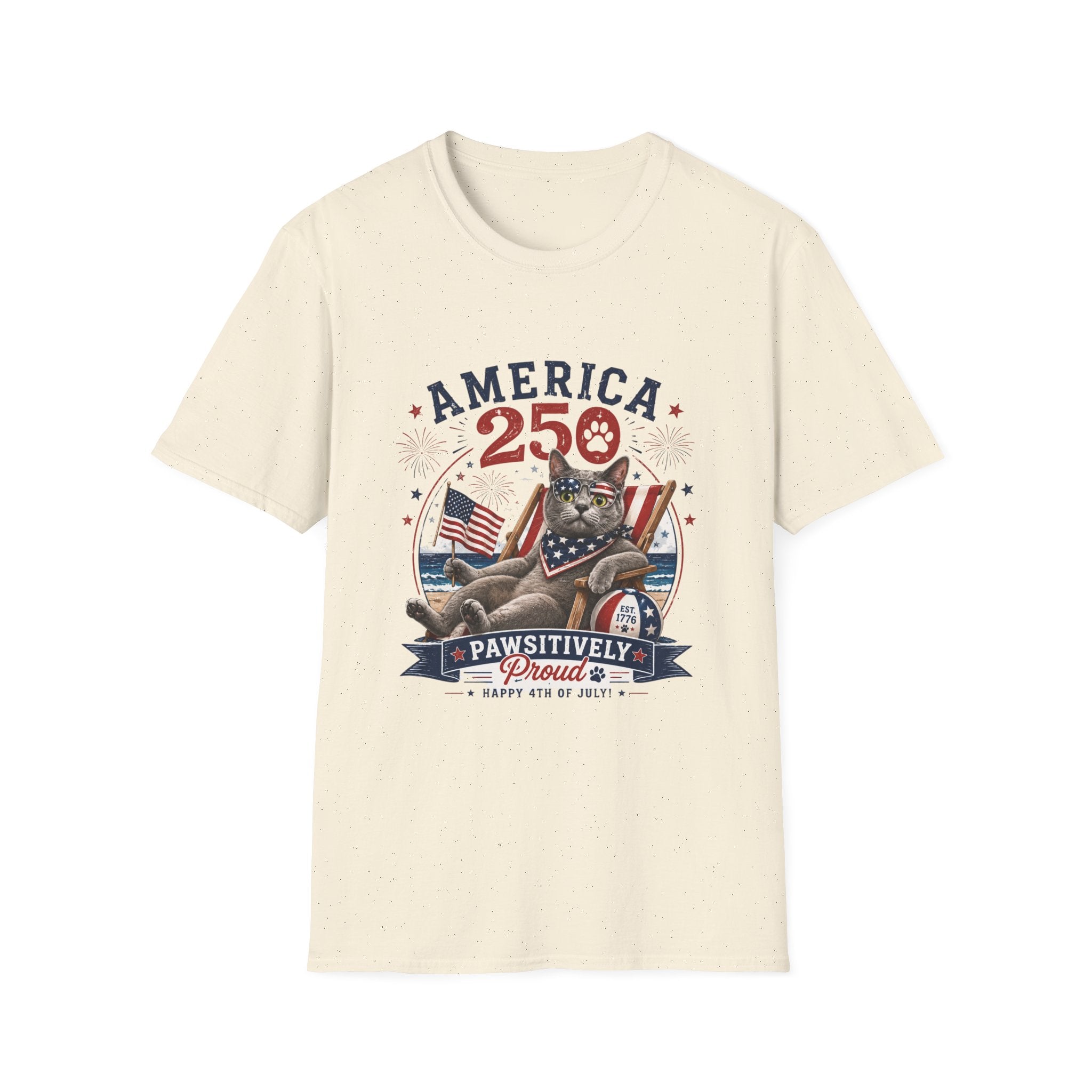 America 250 Cat Patriotic T-Shirt | Flag, Fireworks, Cute Cat