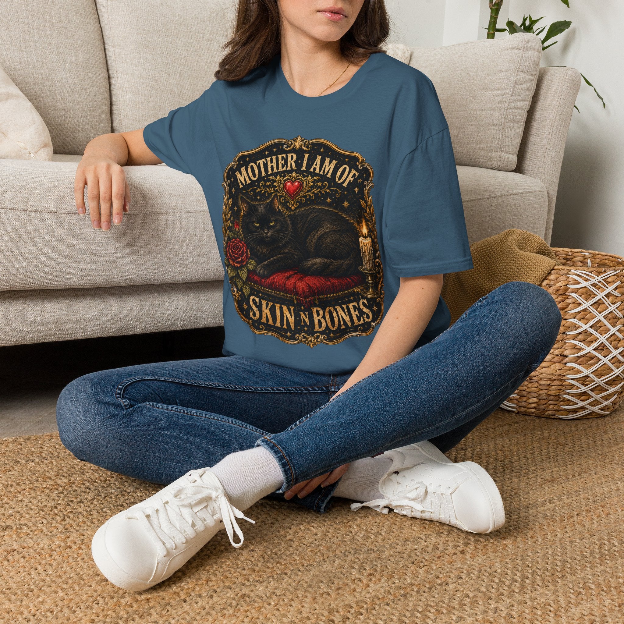 Mother I Am Of... Cat Skull Gothic T-Shirt | Black Cat, Rose, Candle