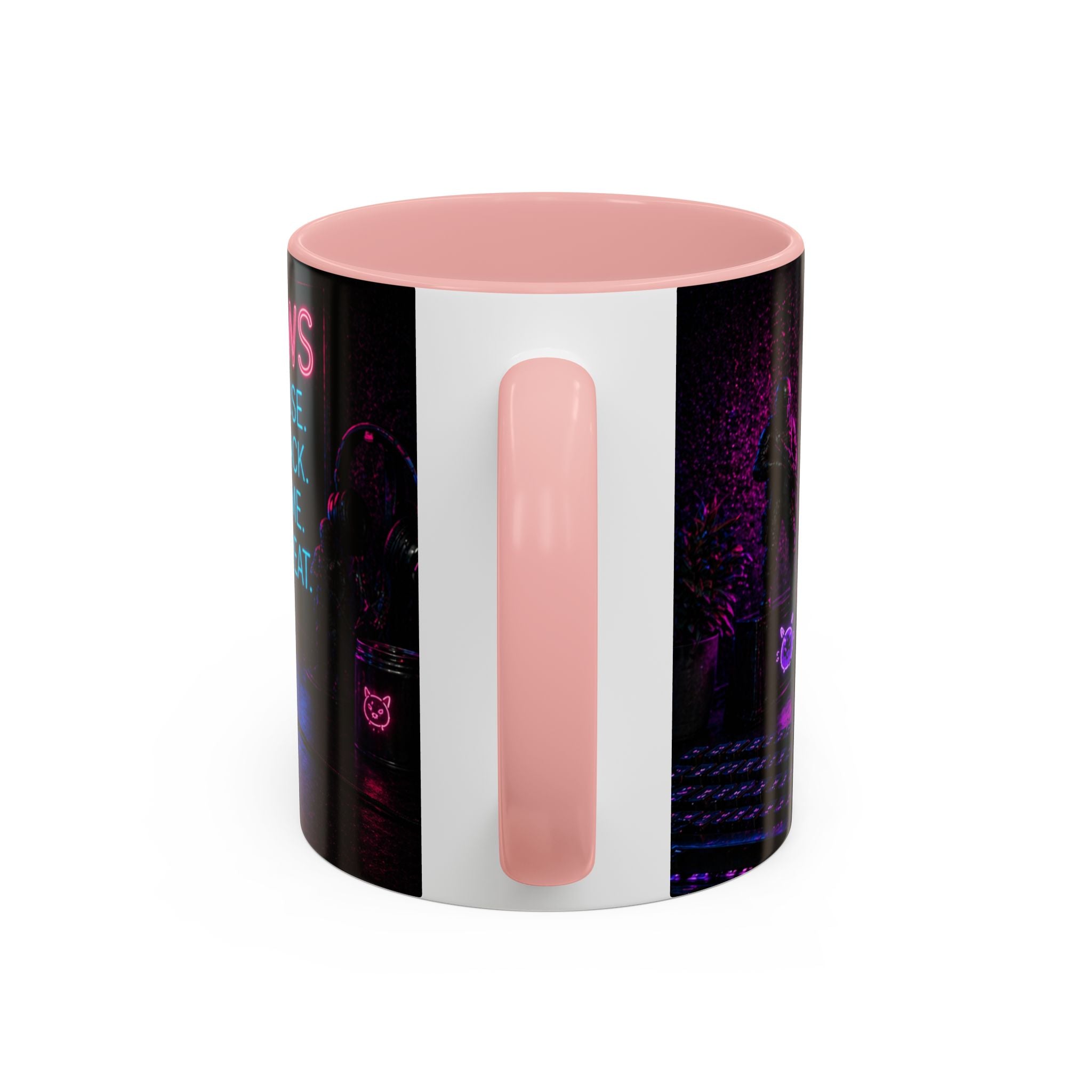 PAWS Pause Snack Game Repeat Cat Coffee Mug | Neon Gaming Cat Mug