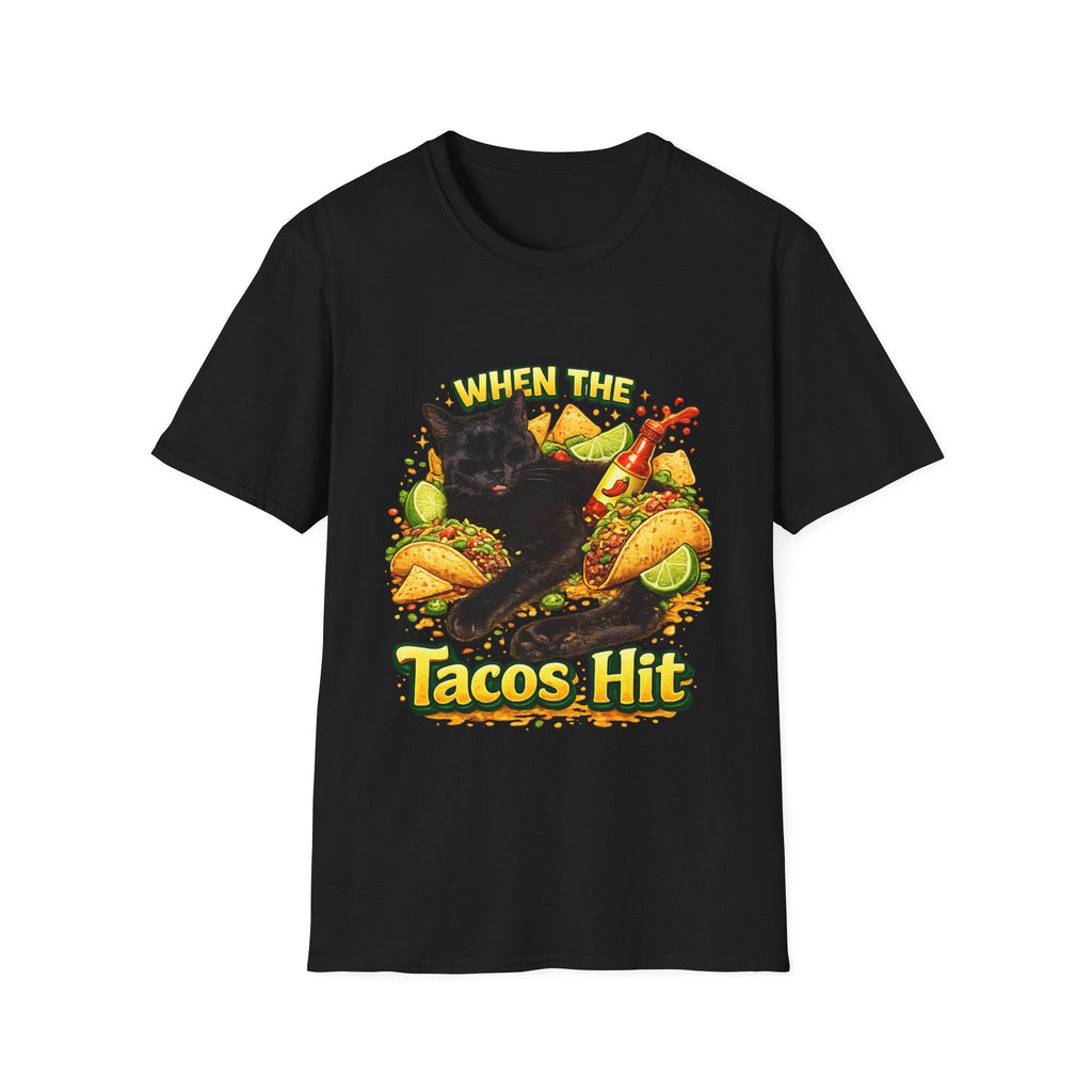 When The Tacos Hit T-Shirt | Cat, Tacos, Hot Sauce, Funny Food Graphic