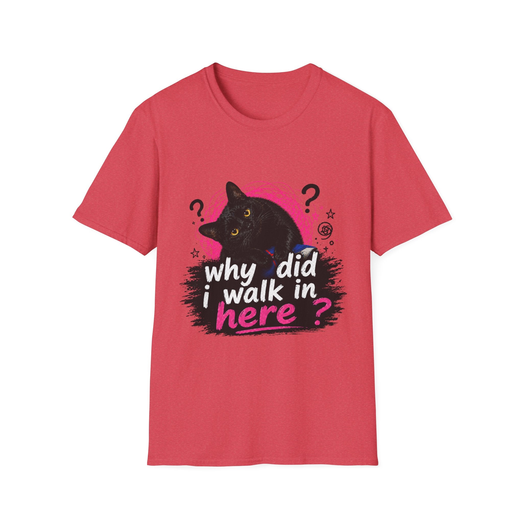 Confused Black Cat why did I walk in here? T-Shirt | Cat Humor Tee