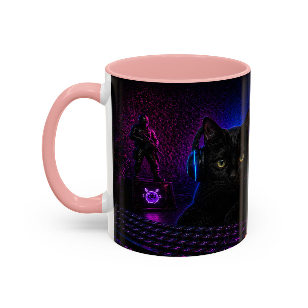 PAWS Pause Snack Game Repeat Cat Coffee Mug | Neon Gaming Cat Mug