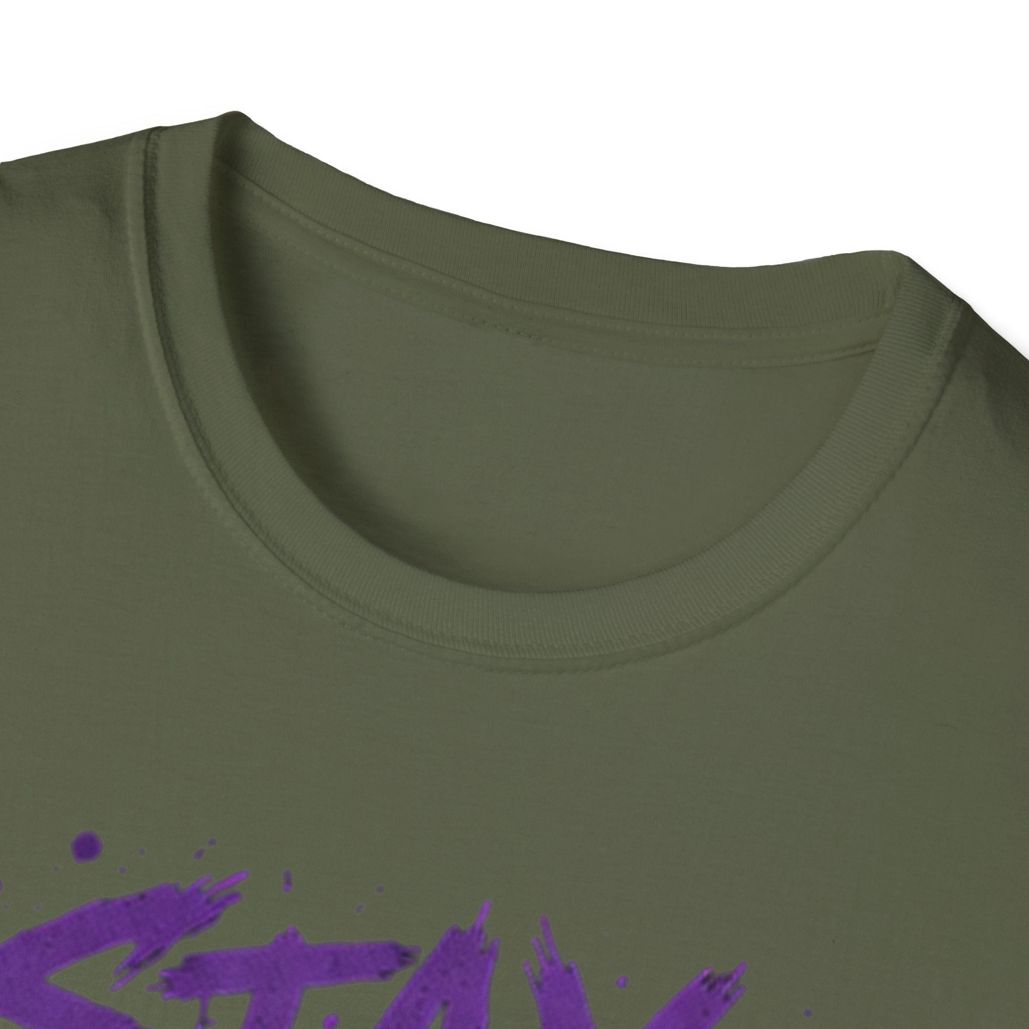 Stay Feral Cat Illustration T-Shirt | Black Cat, Purple Graffiti Text