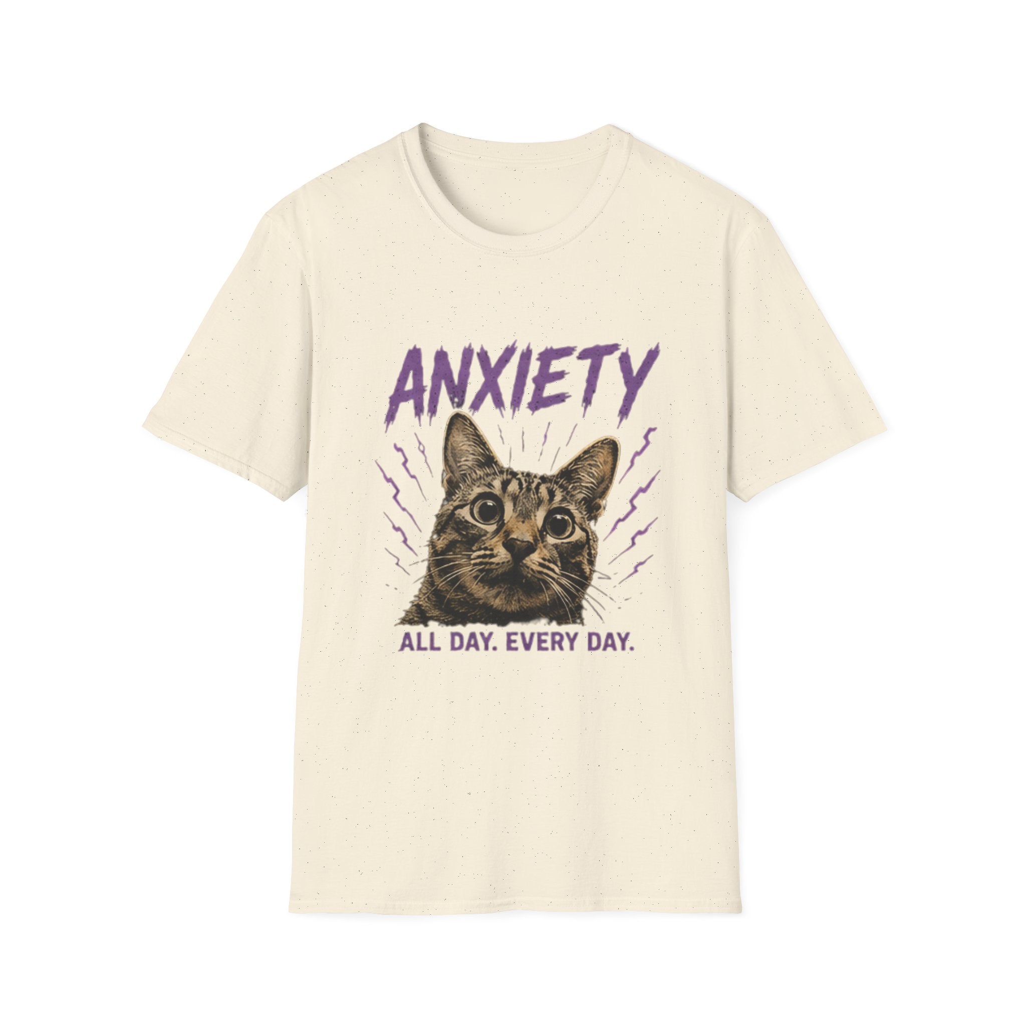 Anxiety Cat All Day Every Day T-Shirt | Cat Face Graphic Tee