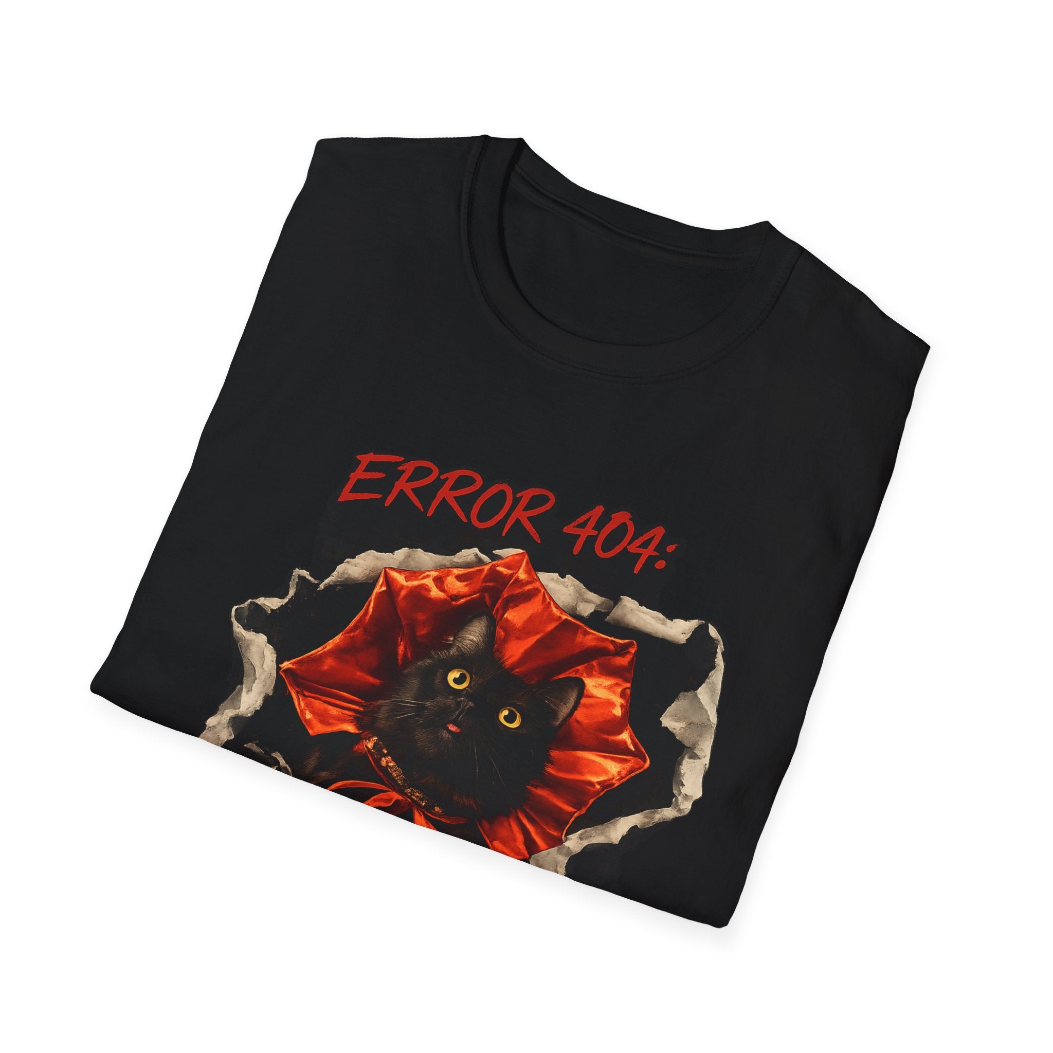 Error 404 Black Cat in Red Flower T-Shirt | Social Battery Not Found