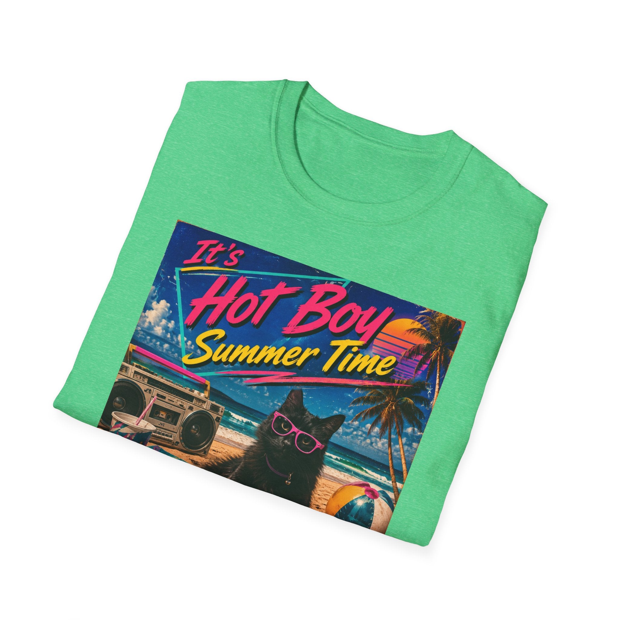 Hot Boy Summer Time cat graphic T-Shirt | retro beach vaporwave
