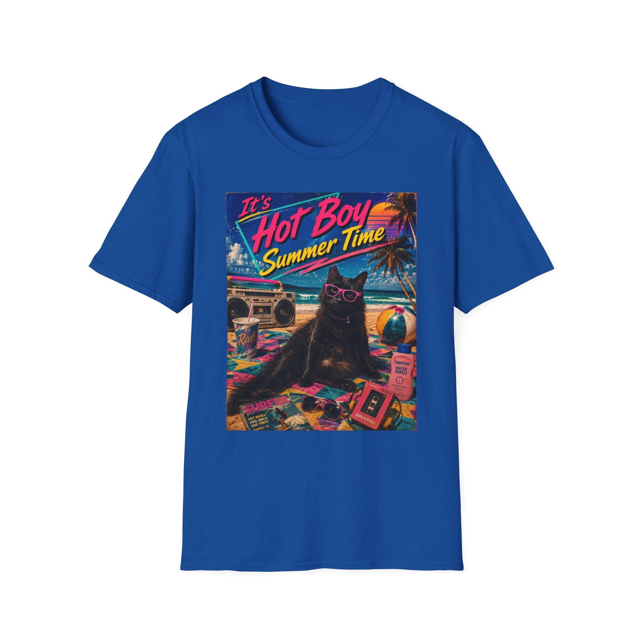 Hot Boy Summer Time cat graphic T-Shirt | retro beach vaporwave