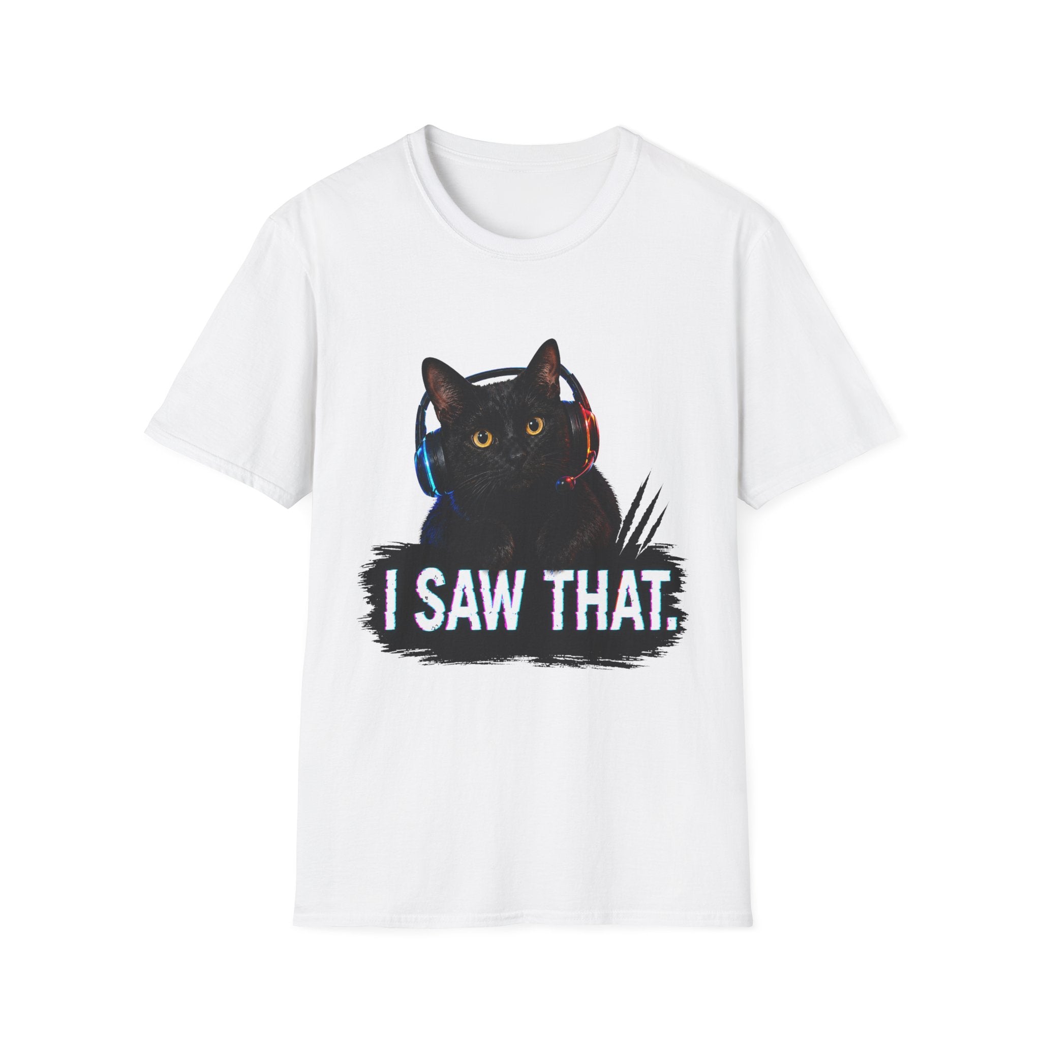 Black Cat with Headphones I Saw That T-Shirt | Funny Cat Tee