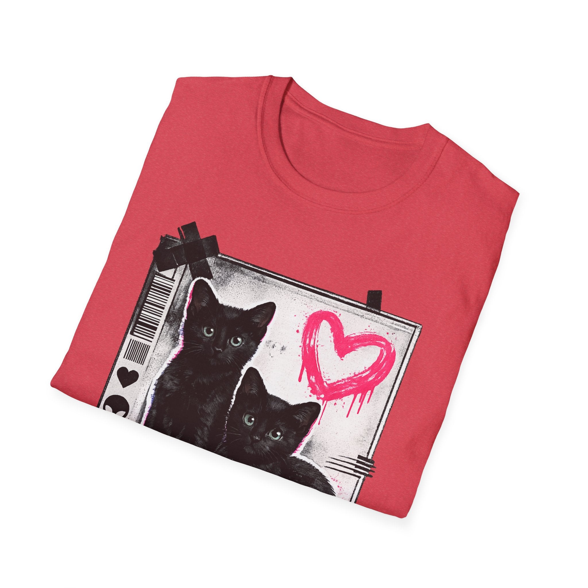 Black Kittens with Pink Heart T-Shirt | Grunge Cat Graphic, Cute Goth