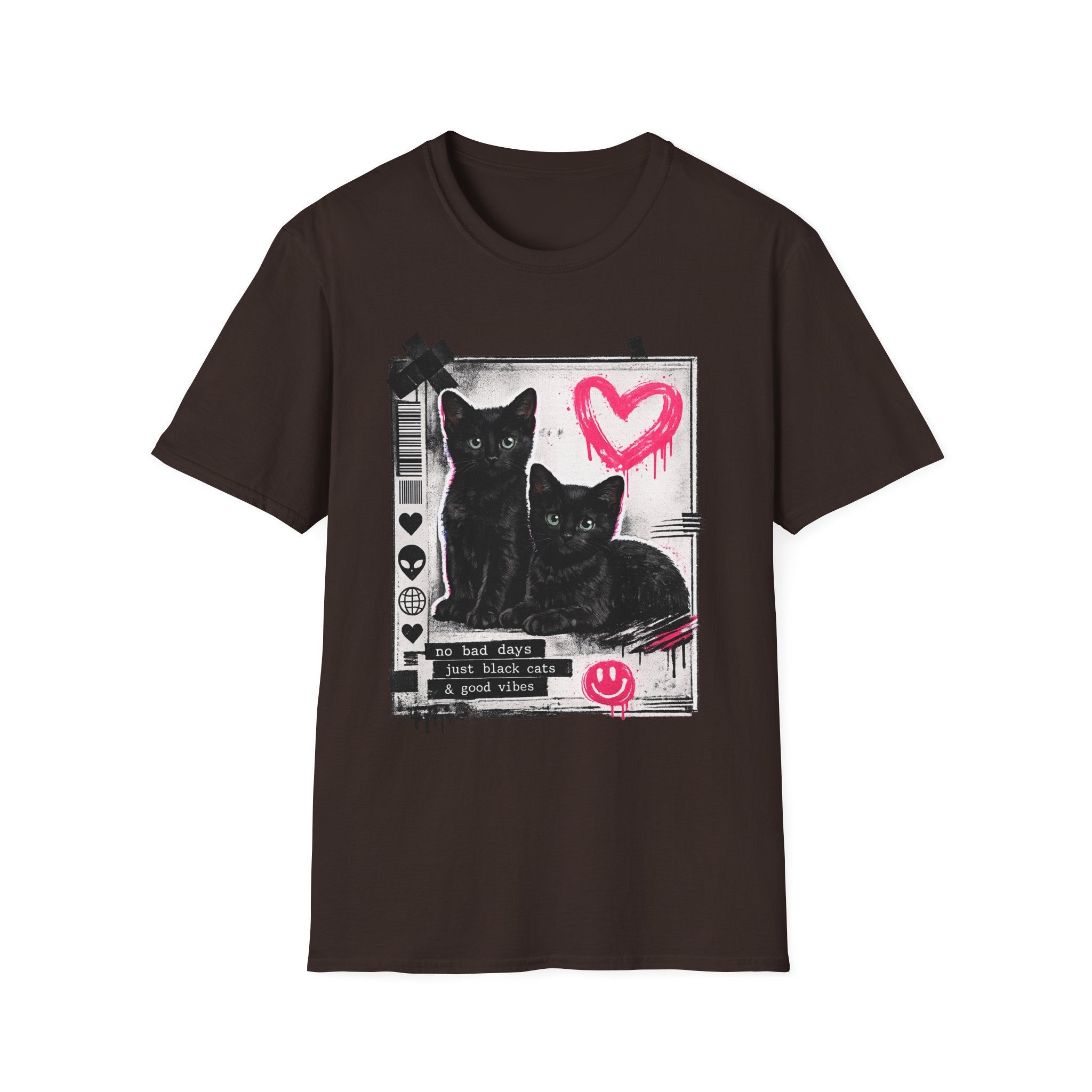Black Kittens with Pink Heart T-Shirt | Grunge Cat Graphic, Cute Goth