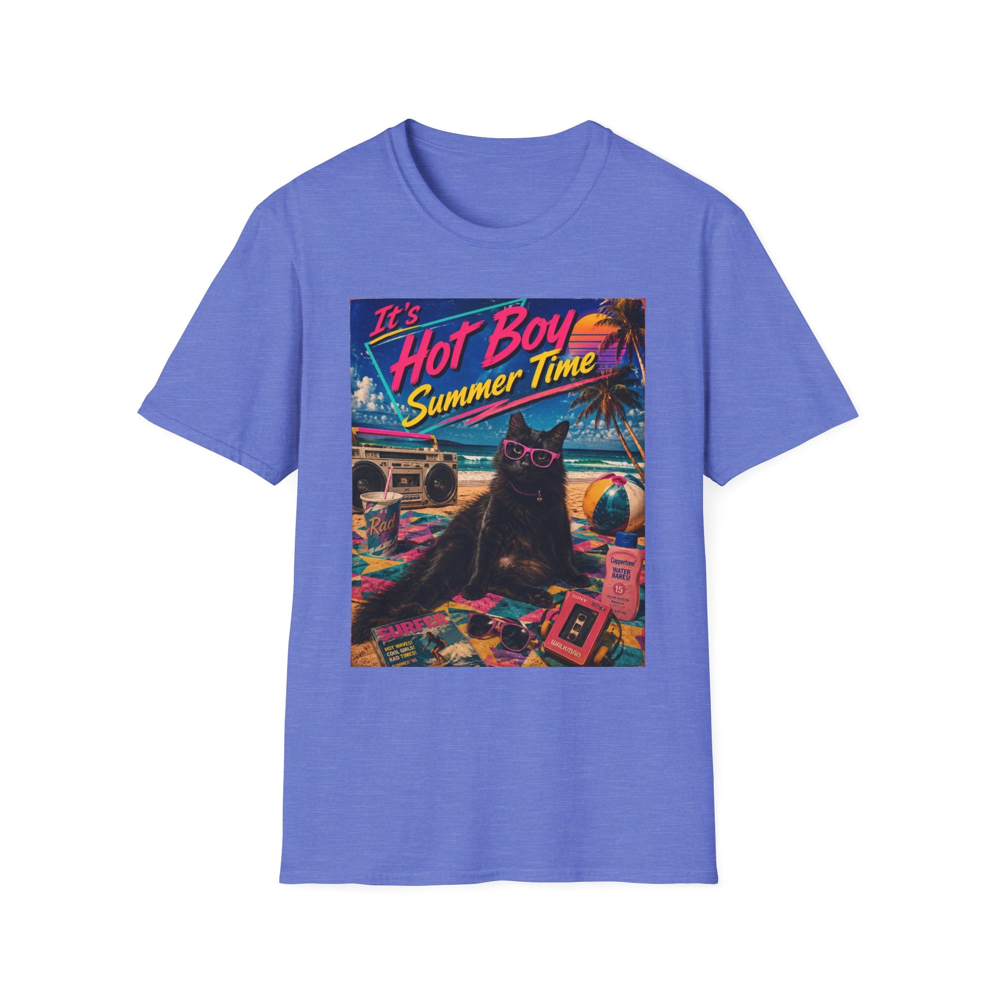 Hot Boy Summer Time cat graphic T-Shirt | retro beach vaporwave