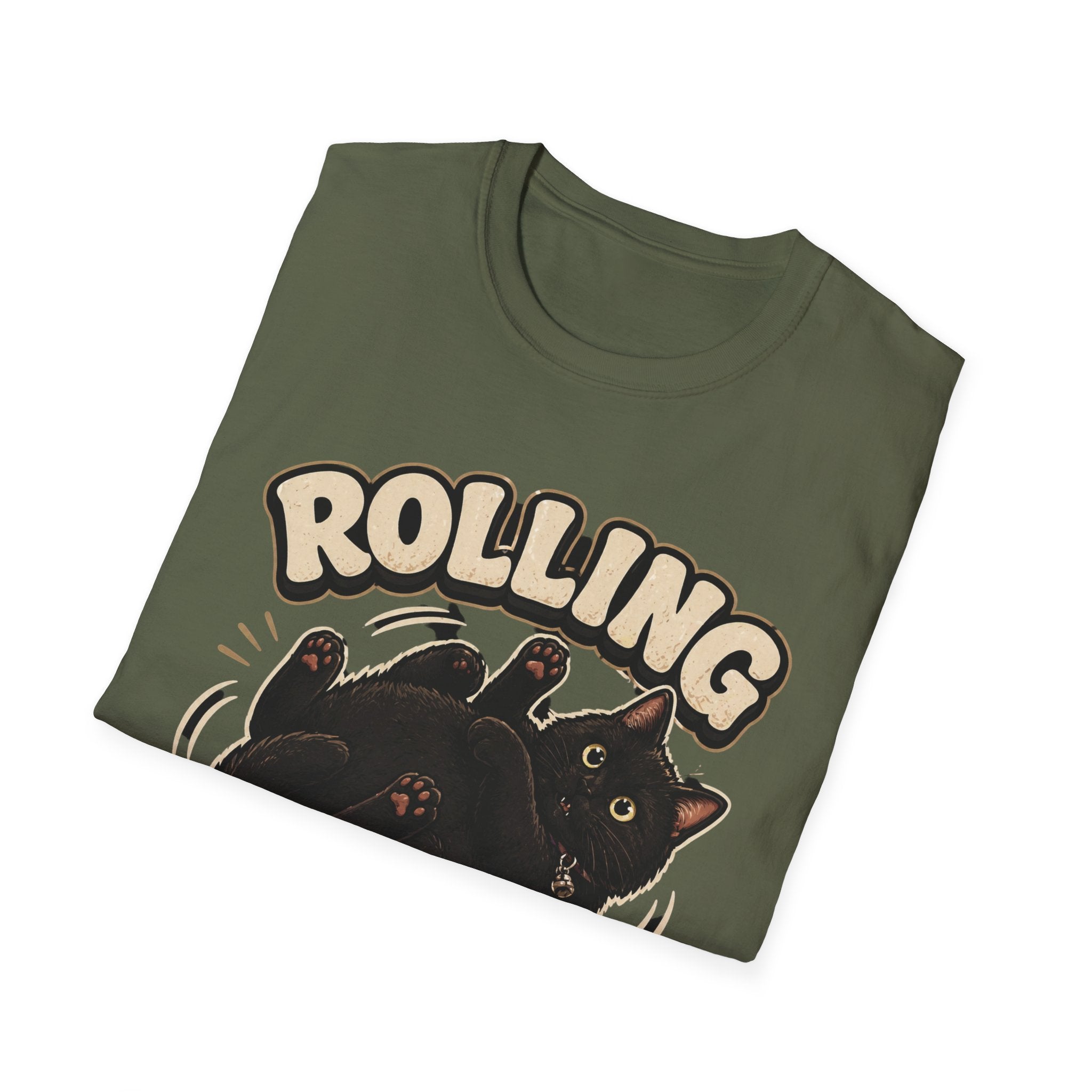 Rolling Fatties cat tee | Cute chubby black cat illustration T-Shirt
