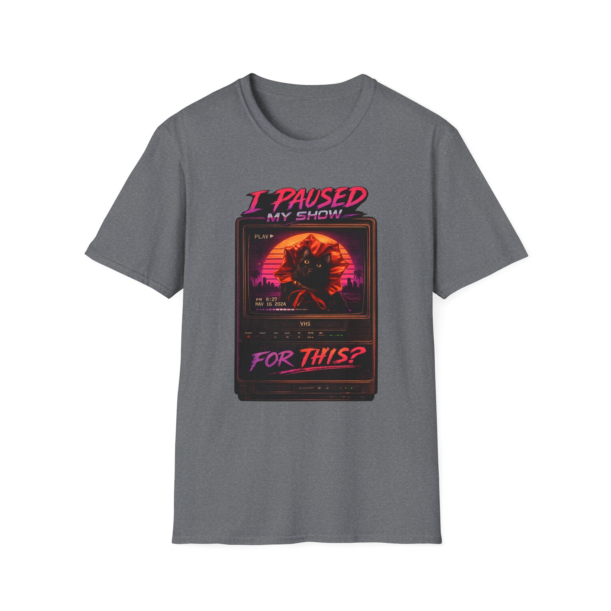 I Paused My Show Cat Watching Graphic T-Shirt | Retro Synthwave TV Design