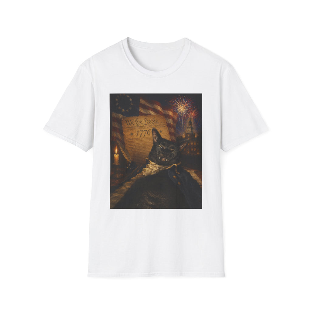 Liberty Cat 1776 T-Shirt | American Flag, Fireworks, Declaration of Independence Black Cat Fangs