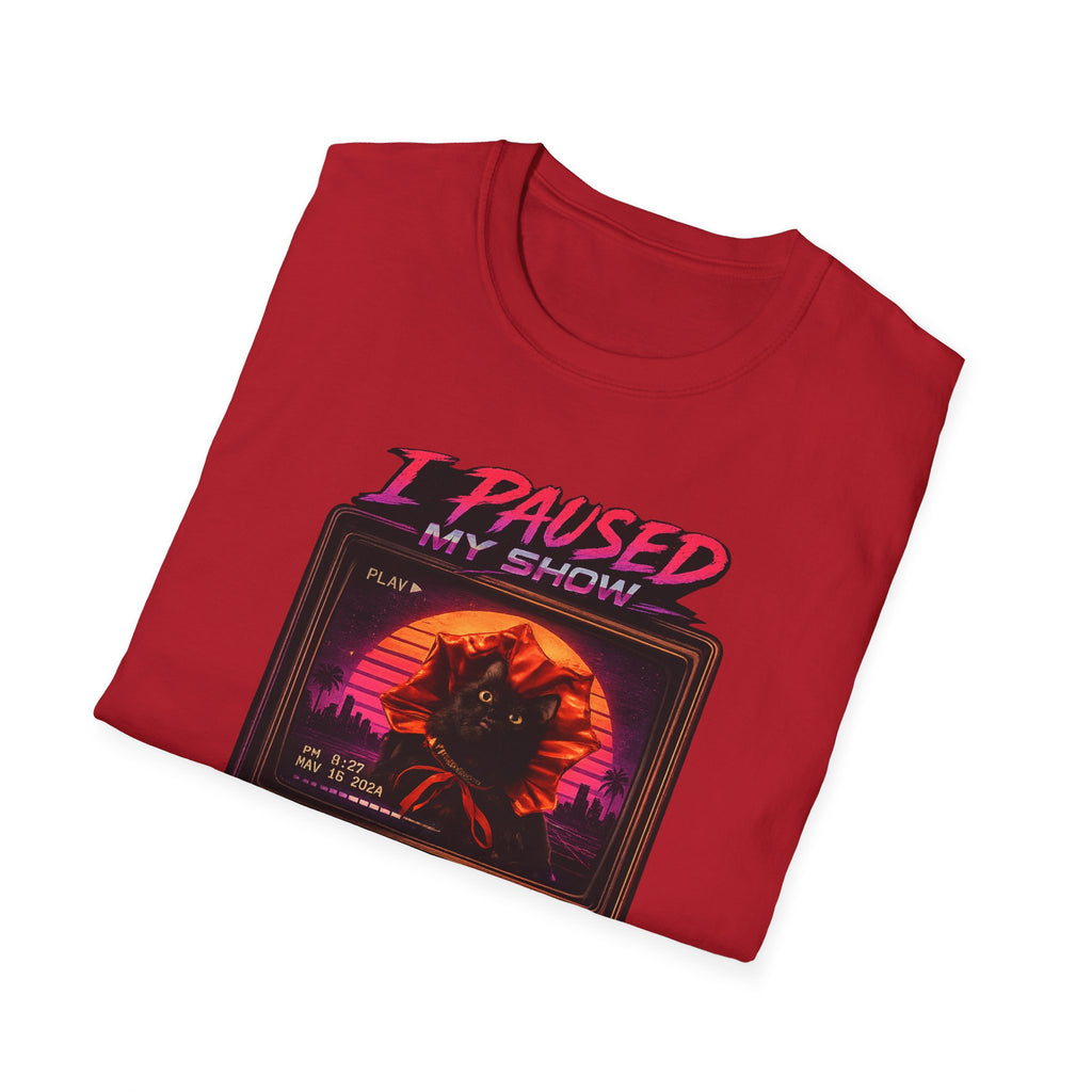 I Paused My Show Cat Watching Graphic T-Shirt | Retro Synthwave TV Design