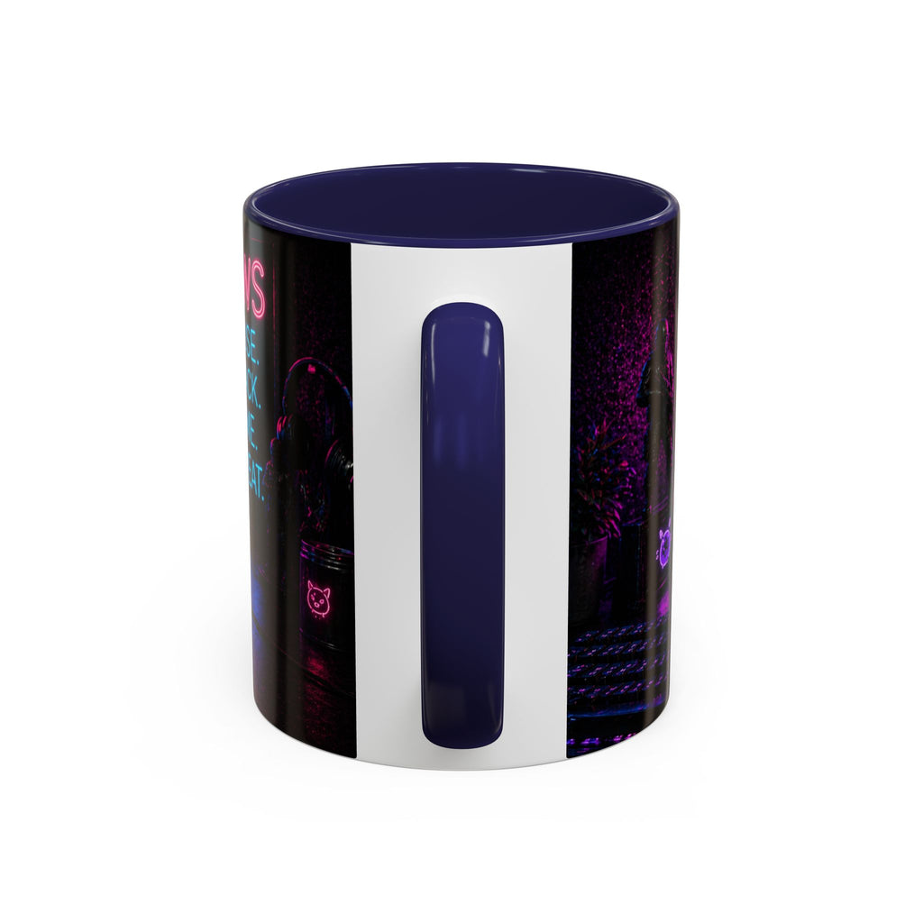 PAWS Pause Snack Game Repeat Cat Coffee Mug | Neon Gaming Cat Mug