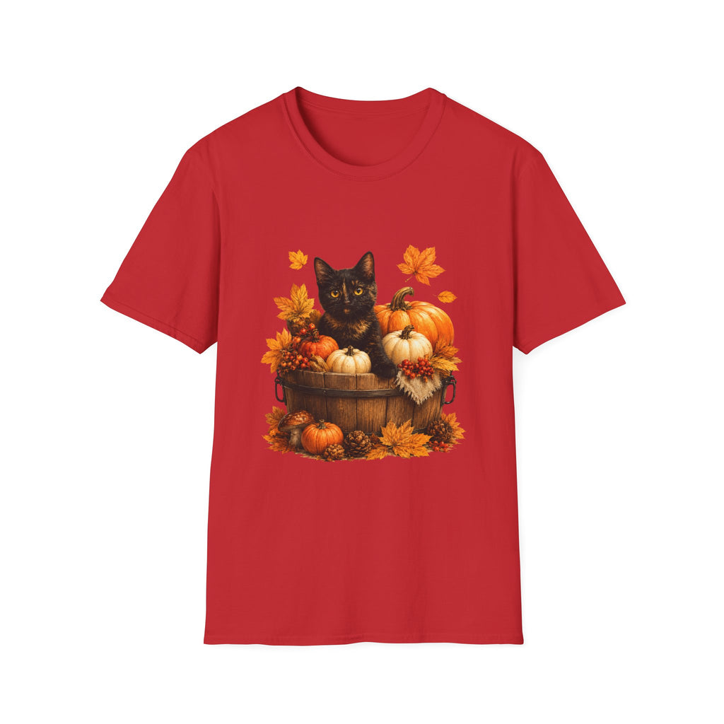 Black Kitten with Pumpkins T-Shirt | Autumn Fall Cat Pumpkin Shirt