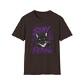 Stay Feral Cat Illustration T-Shirt | Black Cat, Purple Graffiti Text