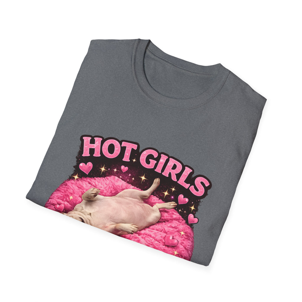 Hot Girls Sleep Like This T-Shirt | Cute Pug on Pink Donut Pillow