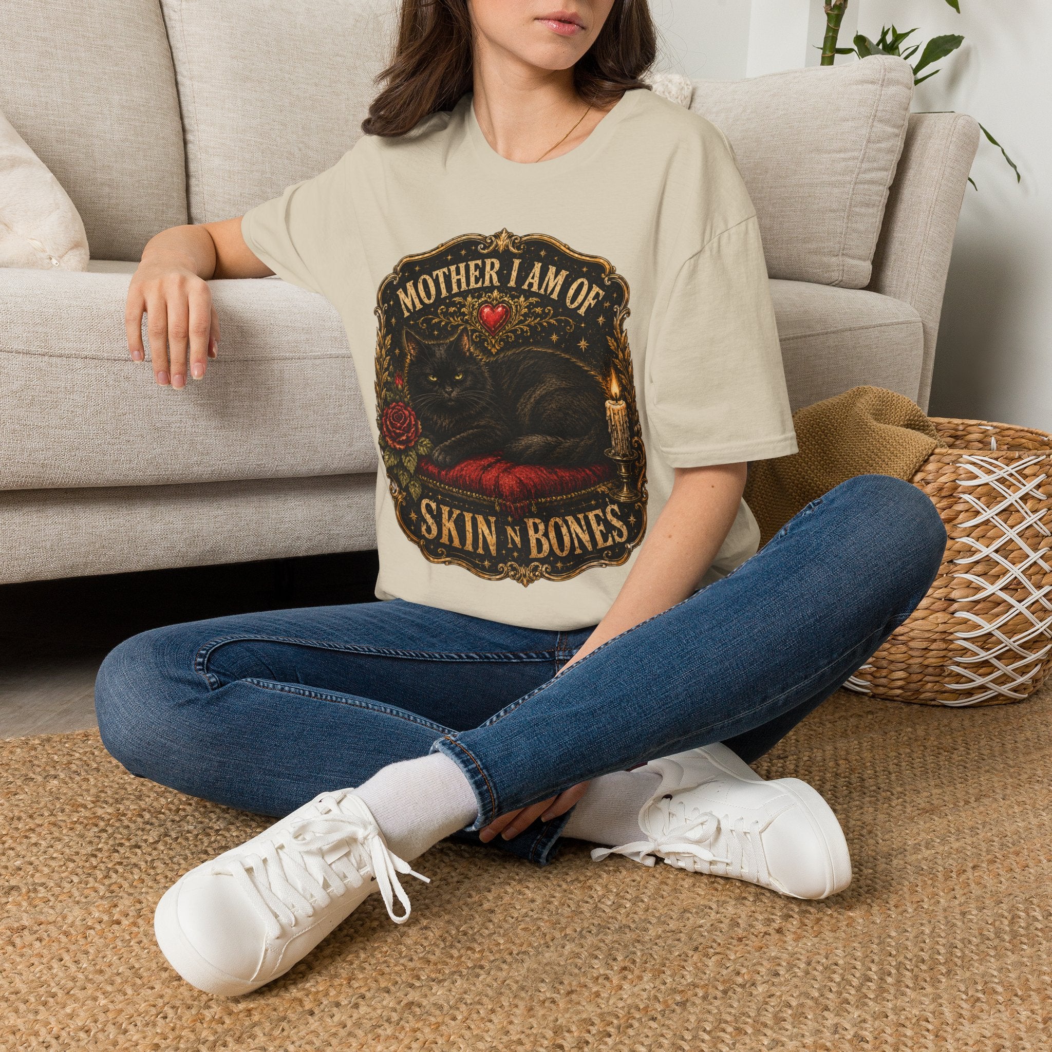 Mother I Am Of... Cat Skull Gothic T-Shirt | Black Cat, Rose, Candle