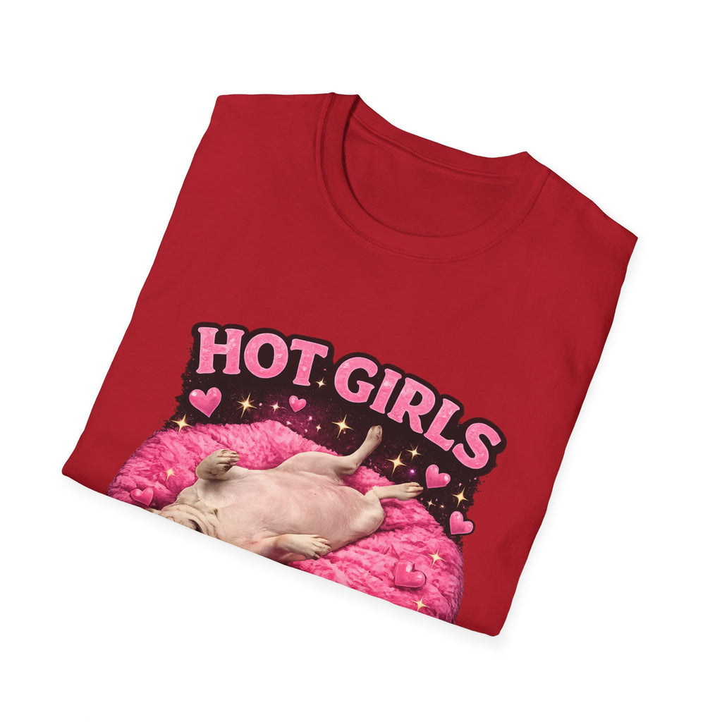 Hot Girls Sleep Like This T-Shirt | Cute Pug on Pink Donut Pillow