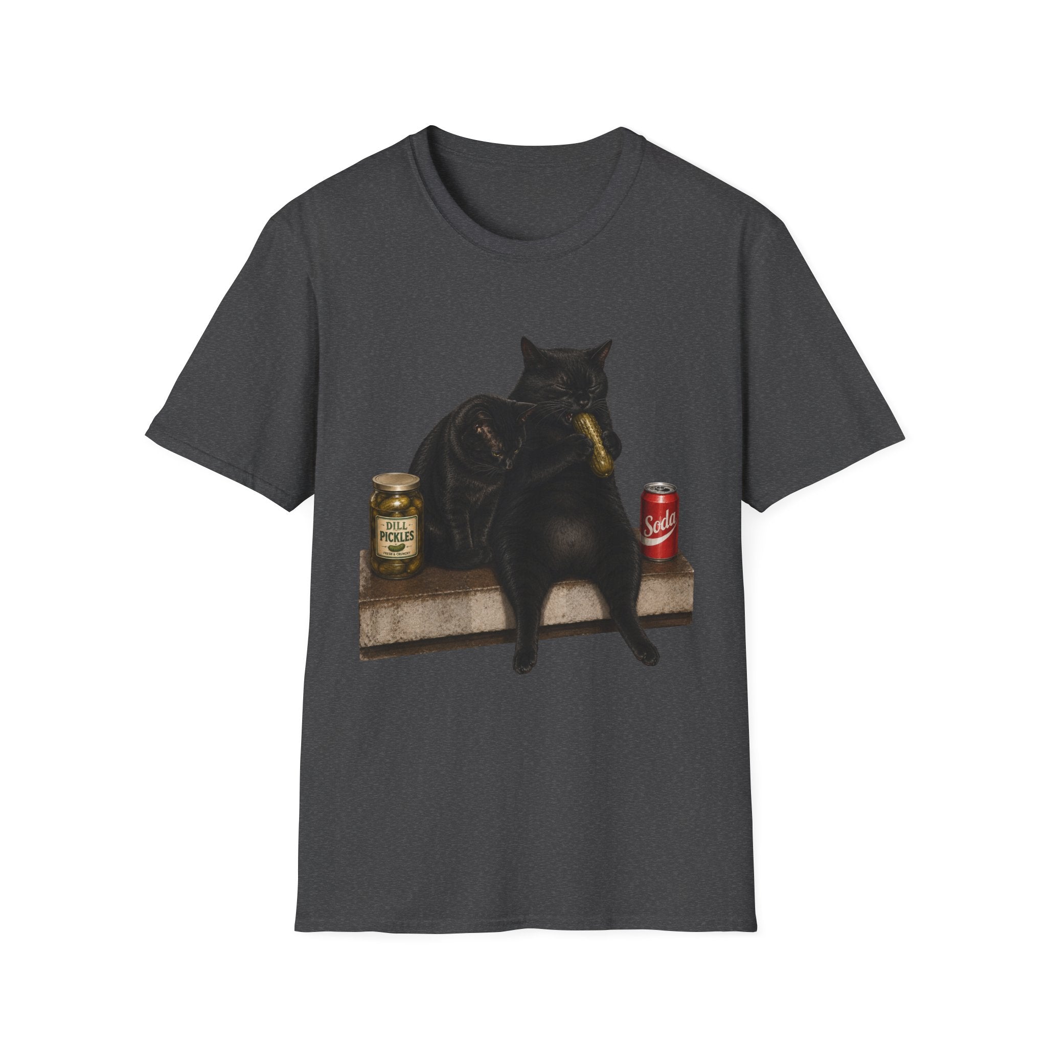 Black Cat Sitting with Drinks T-Shirt | Funny Cat Illustration