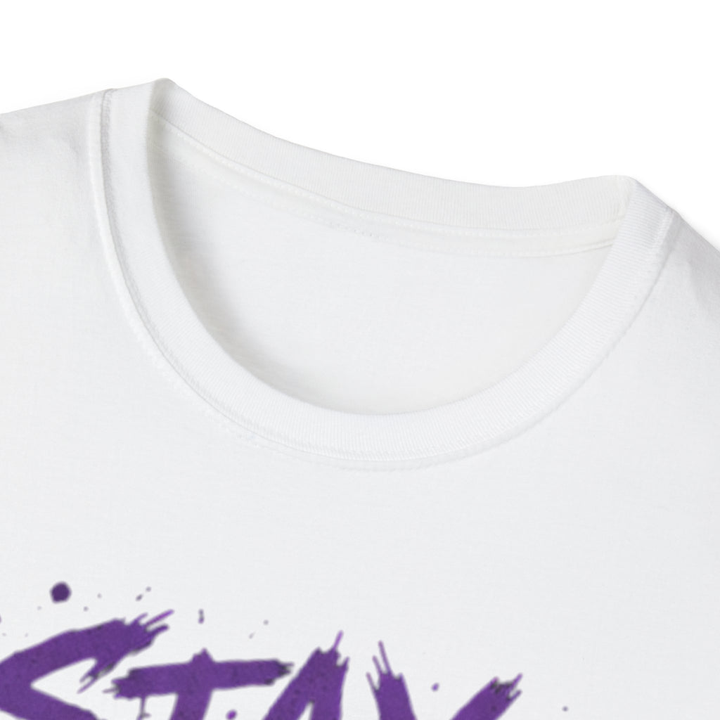 Stay Feral Cat Illustration T-Shirt | Black Cat, Purple Graffiti Text
