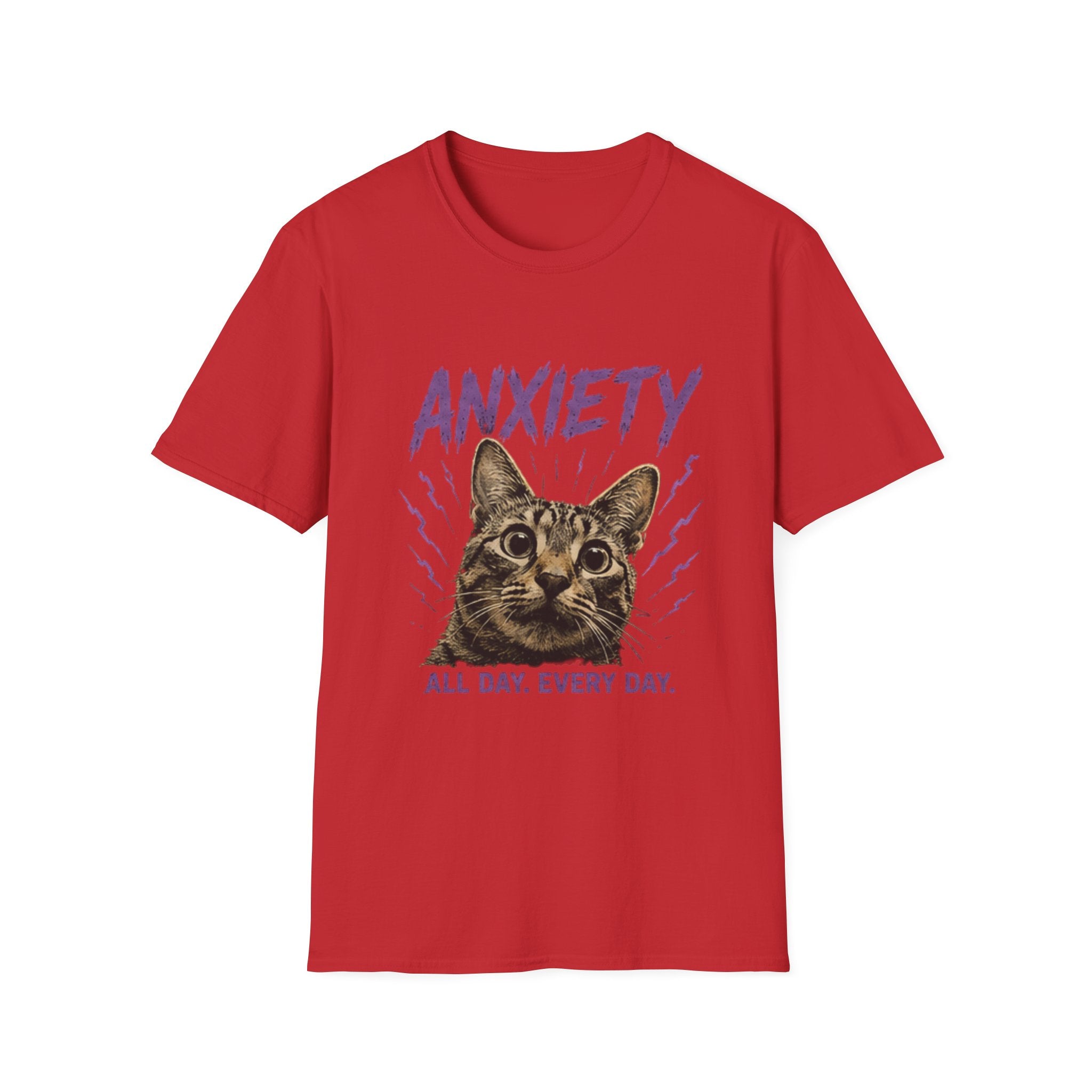 Anxiety Cat All Day Every Day T-Shirt | Cat Face Graphic Tee