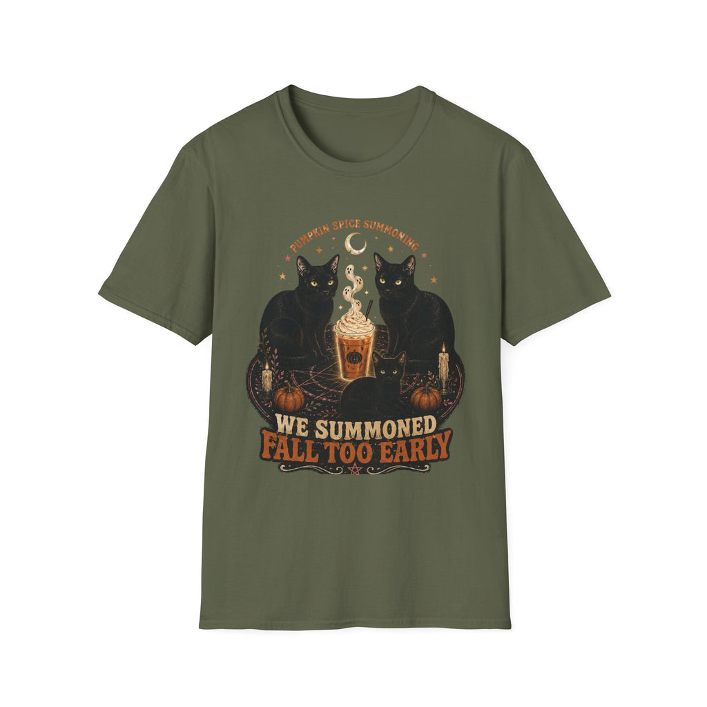 Pumpkin Spice Summoning T-Shirt | Black Cats, Fall Latte Illustration