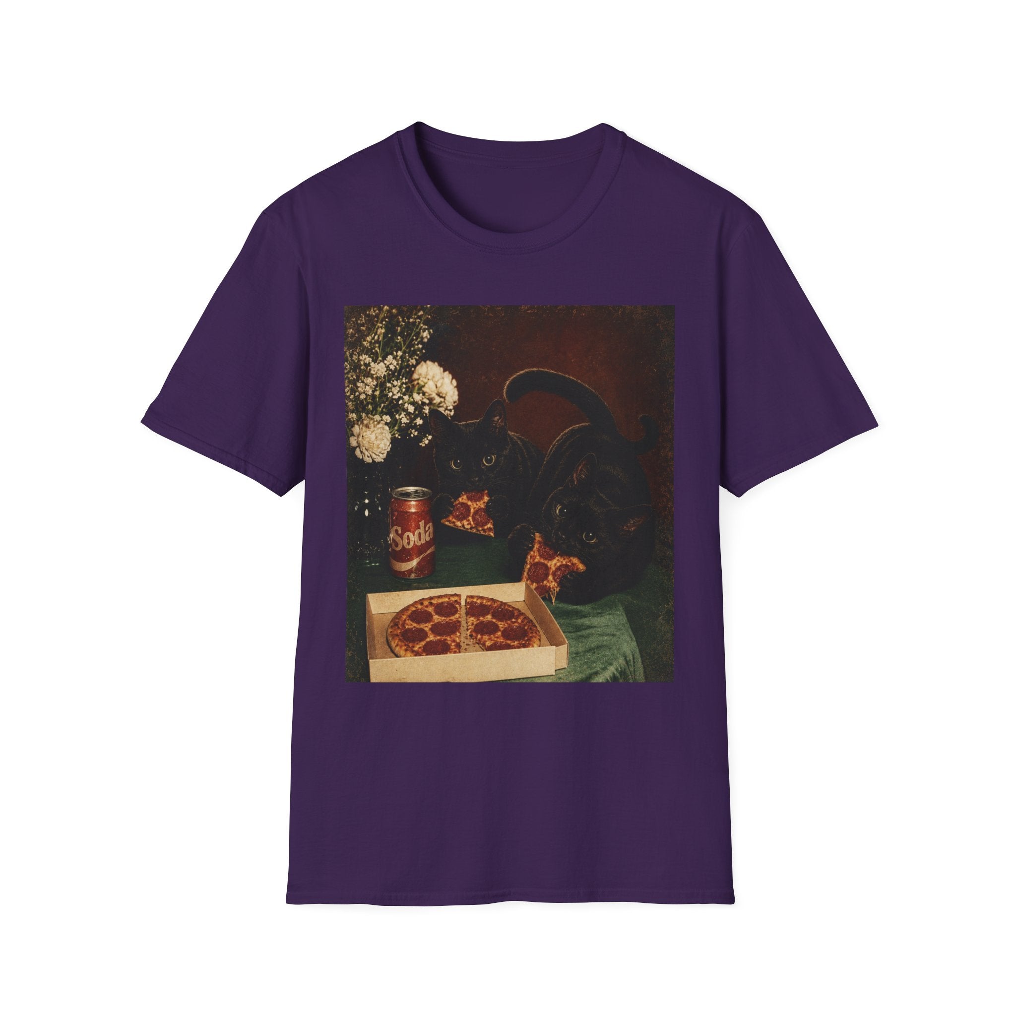 Black Cat Still Life T-Shirt | Vintage Floral, Candlelit Table