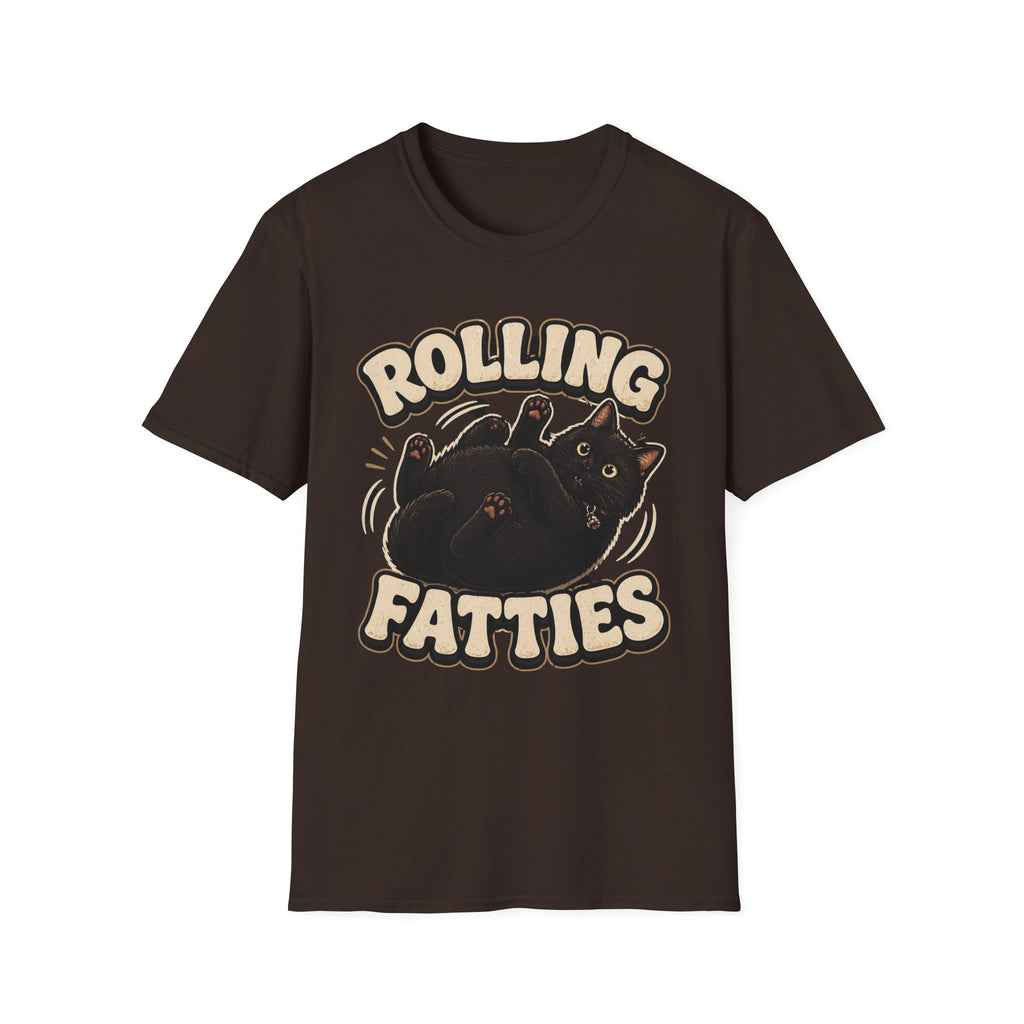 Rolling Fatties cat tee | Cute chubby black cat illustration T-Shirt