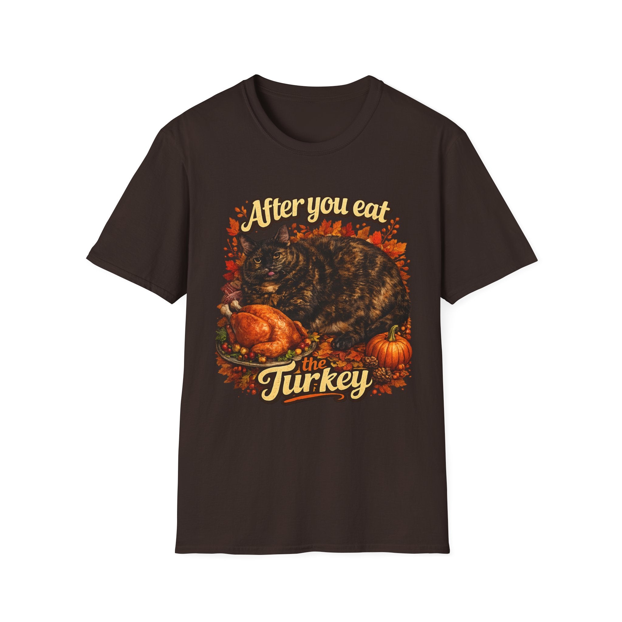 After You Eat Turkey T-Shirt | Cat Thanksgiving Design, Fall Leaves