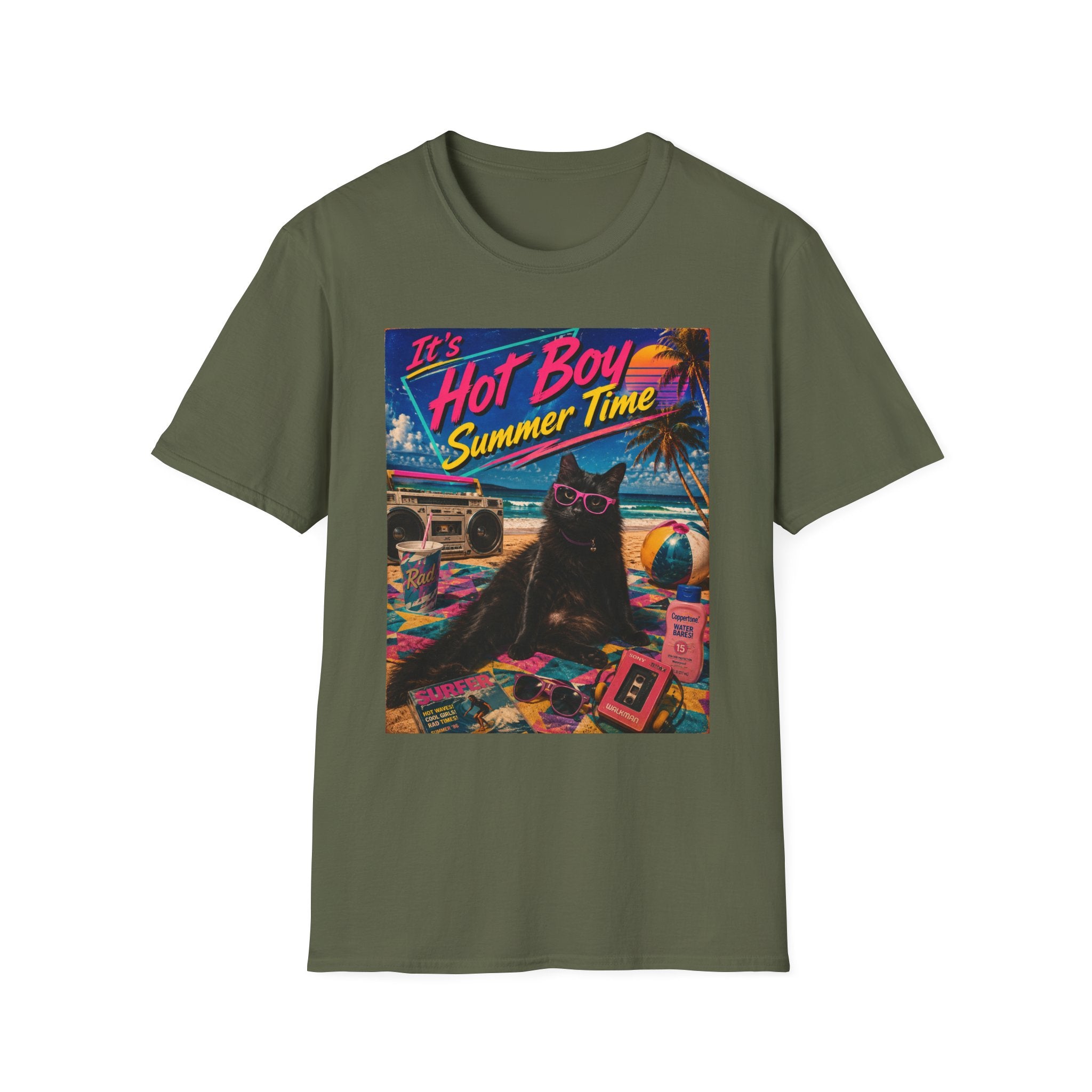 Hot Boy Summer Time cat graphic T-Shirt | retro beach vaporwave