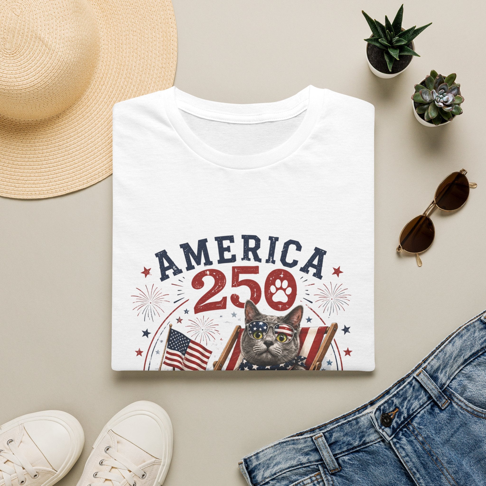 America 250 Cat Patriotic T-Shirt | Flag, Fireworks, Cute Cat