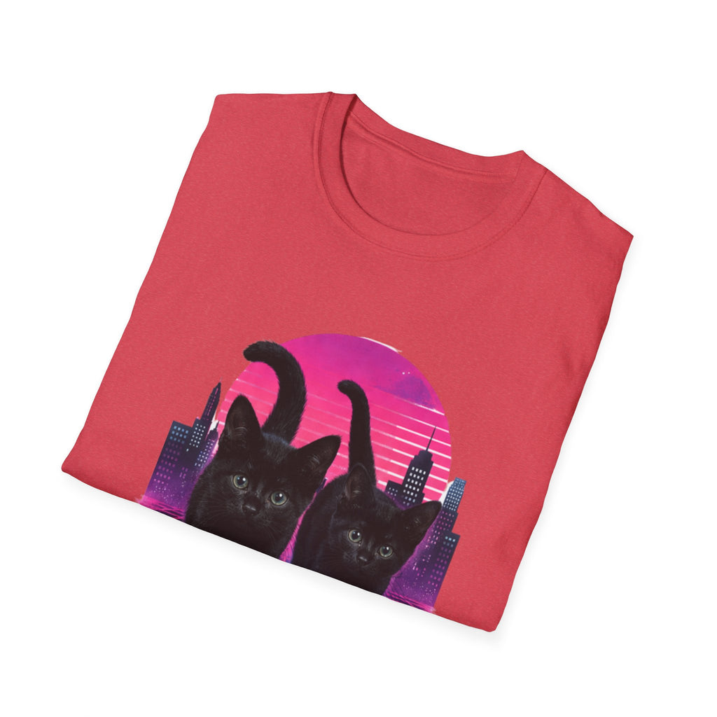 Retro Vaporwave Black Cats T-Shirt | Neon Sunset City