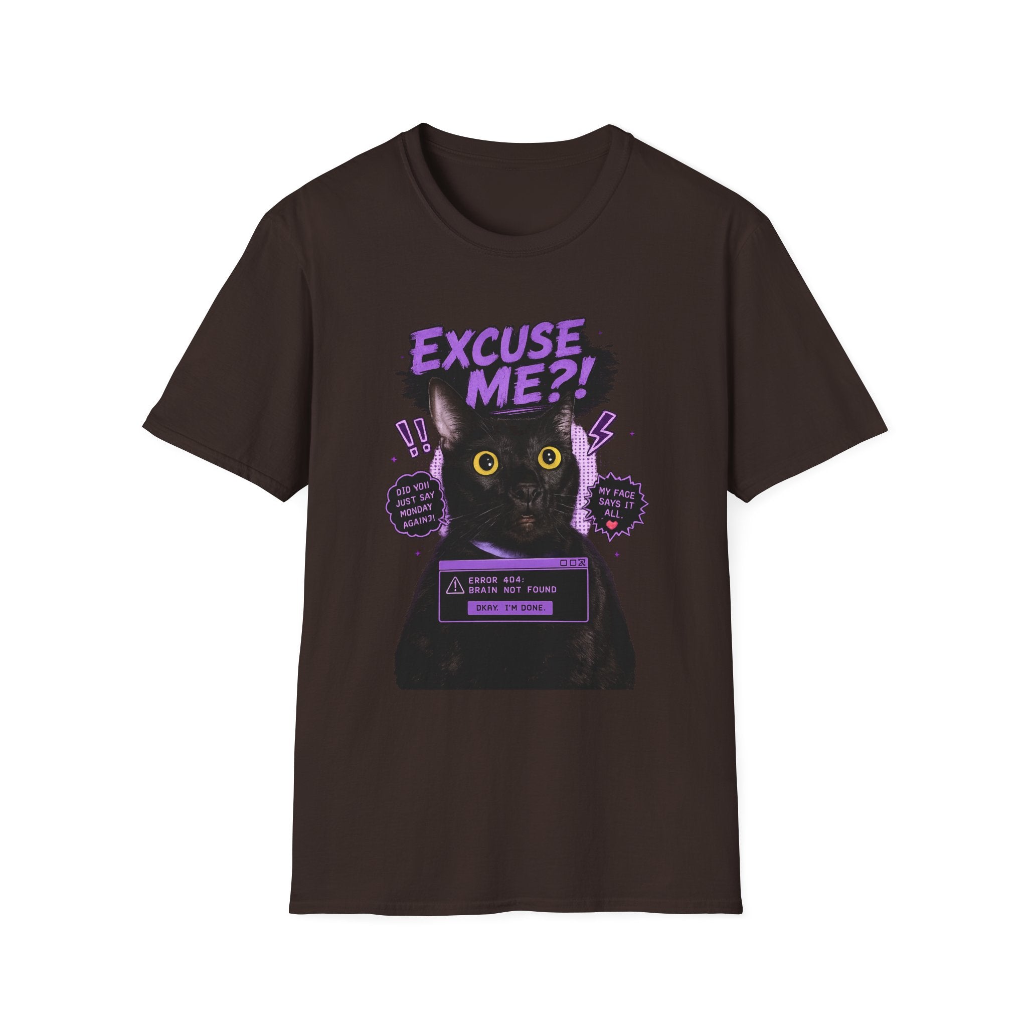 Excuse Me?! Black Cat Graphic T-Shirt | Retro Purple Horror Pop Art