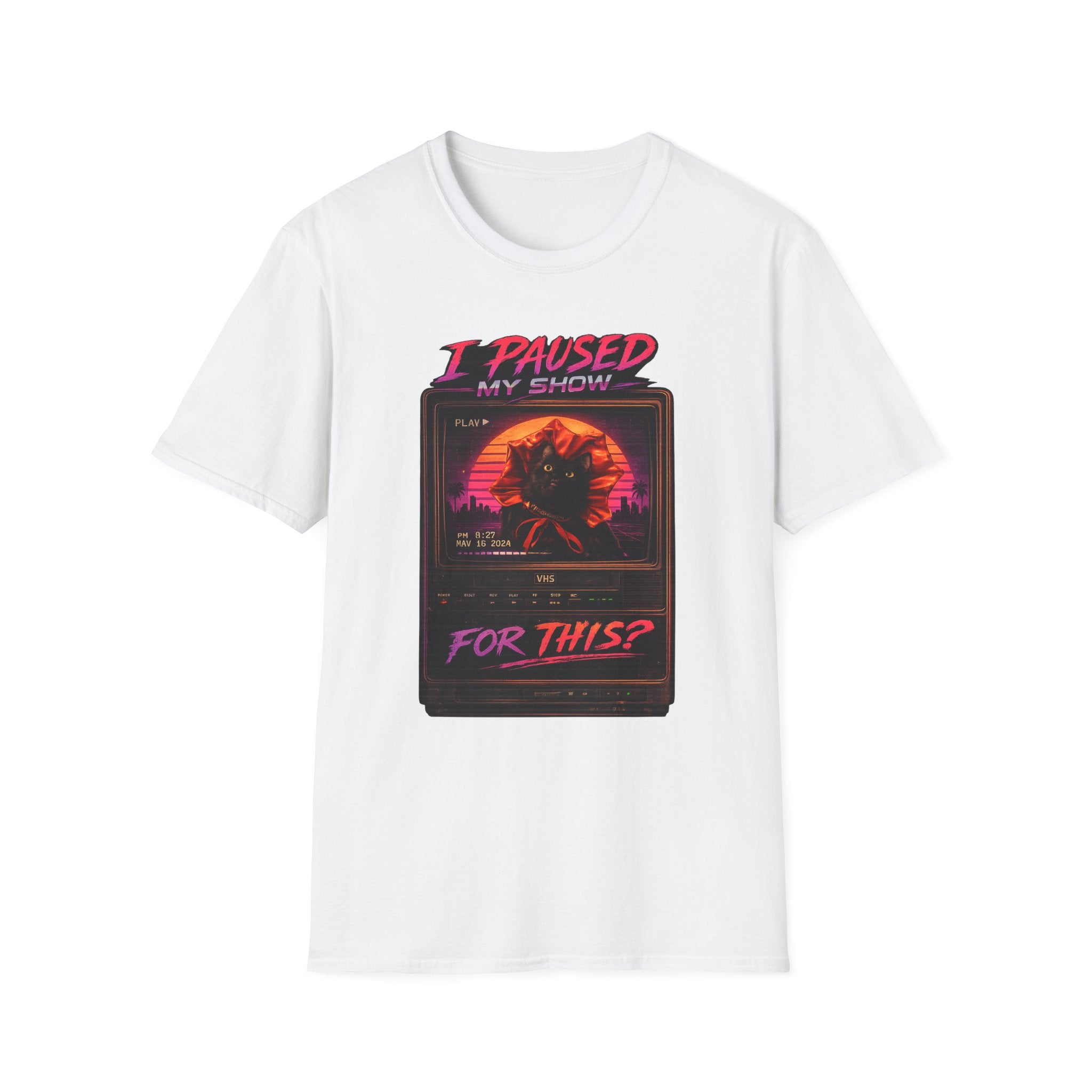 I Paused My Show Cat Watching Graphic T-Shirt | Retro Synthwave TV Design
