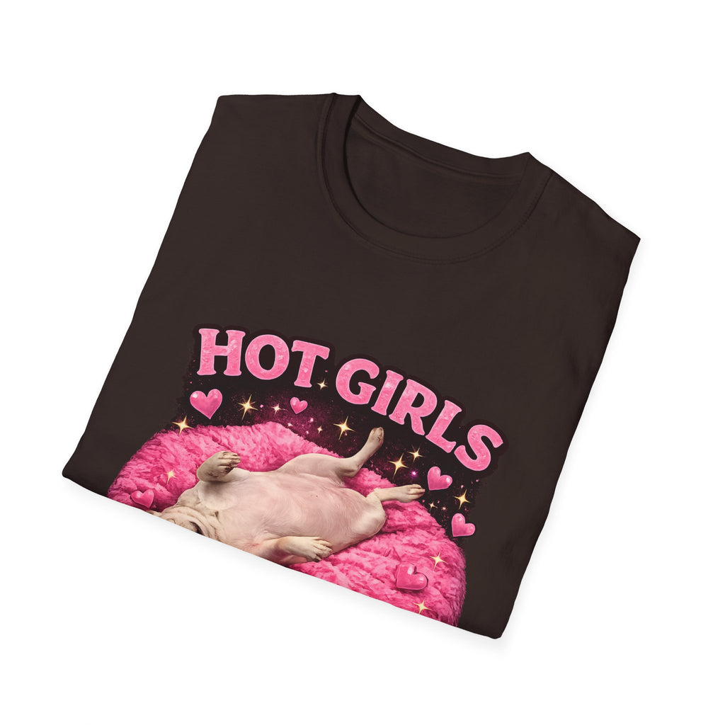 Hot Girls Sleep Like This T-Shirt | Cute Pug on Pink Donut Pillow