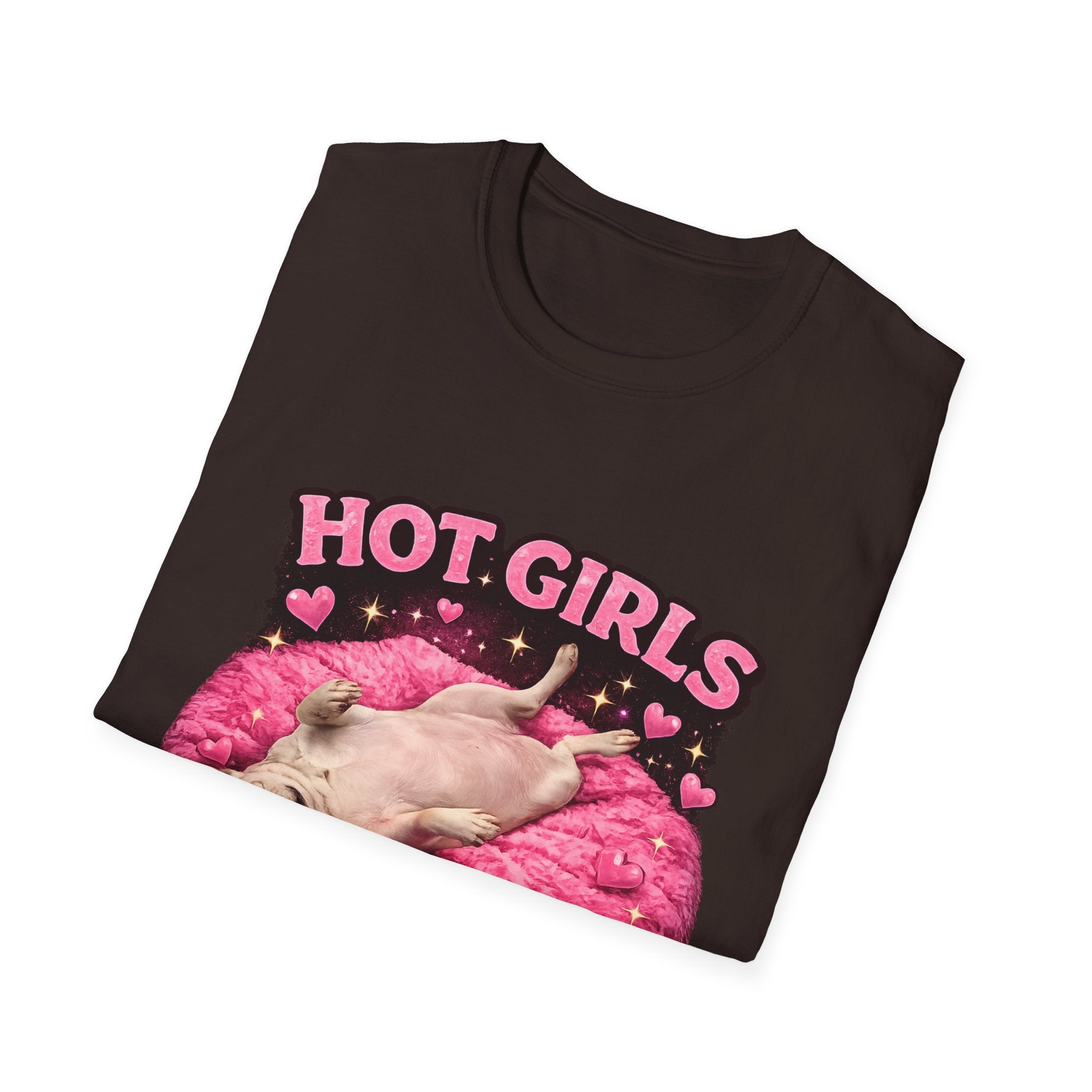 Hot Girls Sleep Like This T-Shirt | Cute Pug on Pink Donut Pillow