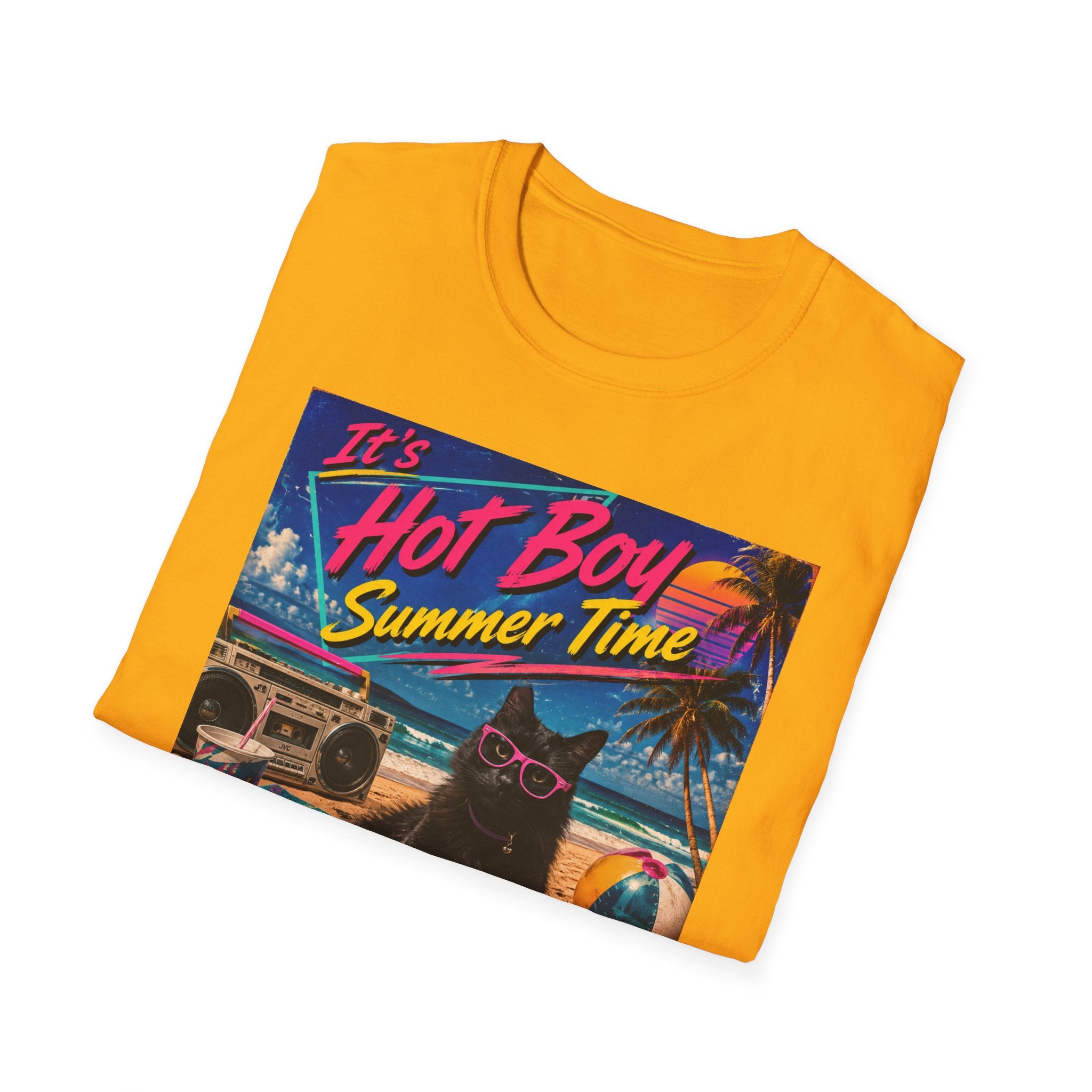 Hot Boy Summer Time cat graphic T-Shirt | retro beach vaporwave