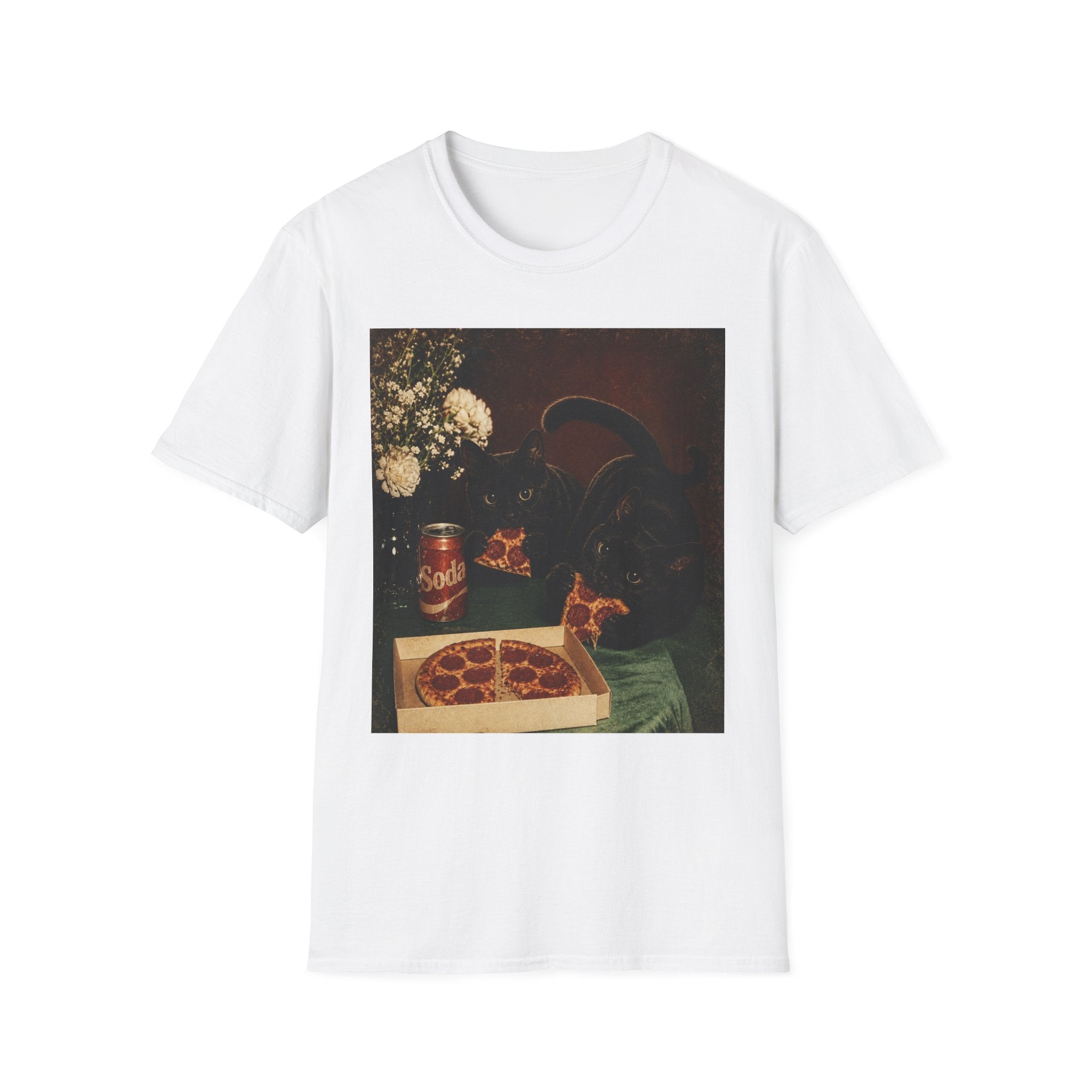 Black Cat Still Life T-Shirt | Vintage Floral, Candlelit Table