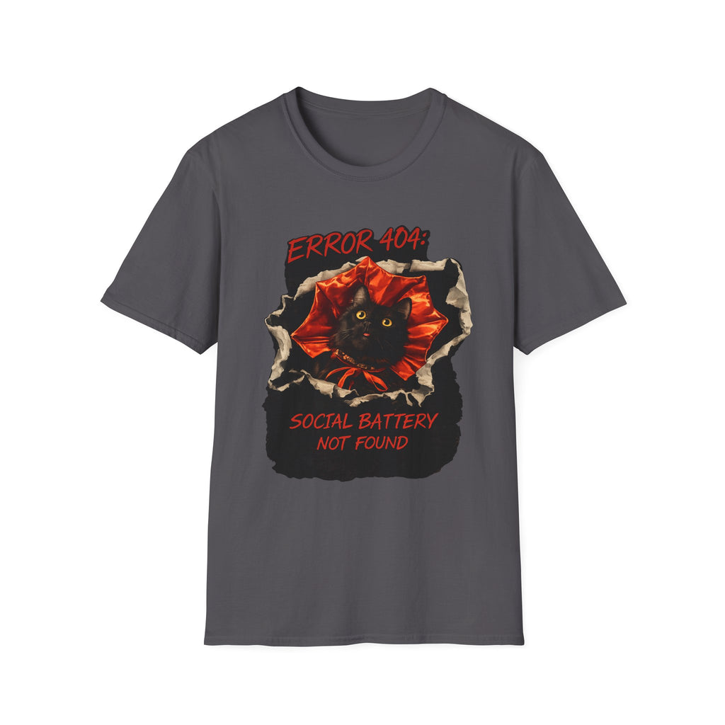 Error 404 Black Cat in Red Flower T-Shirt | Social Battery Not Found