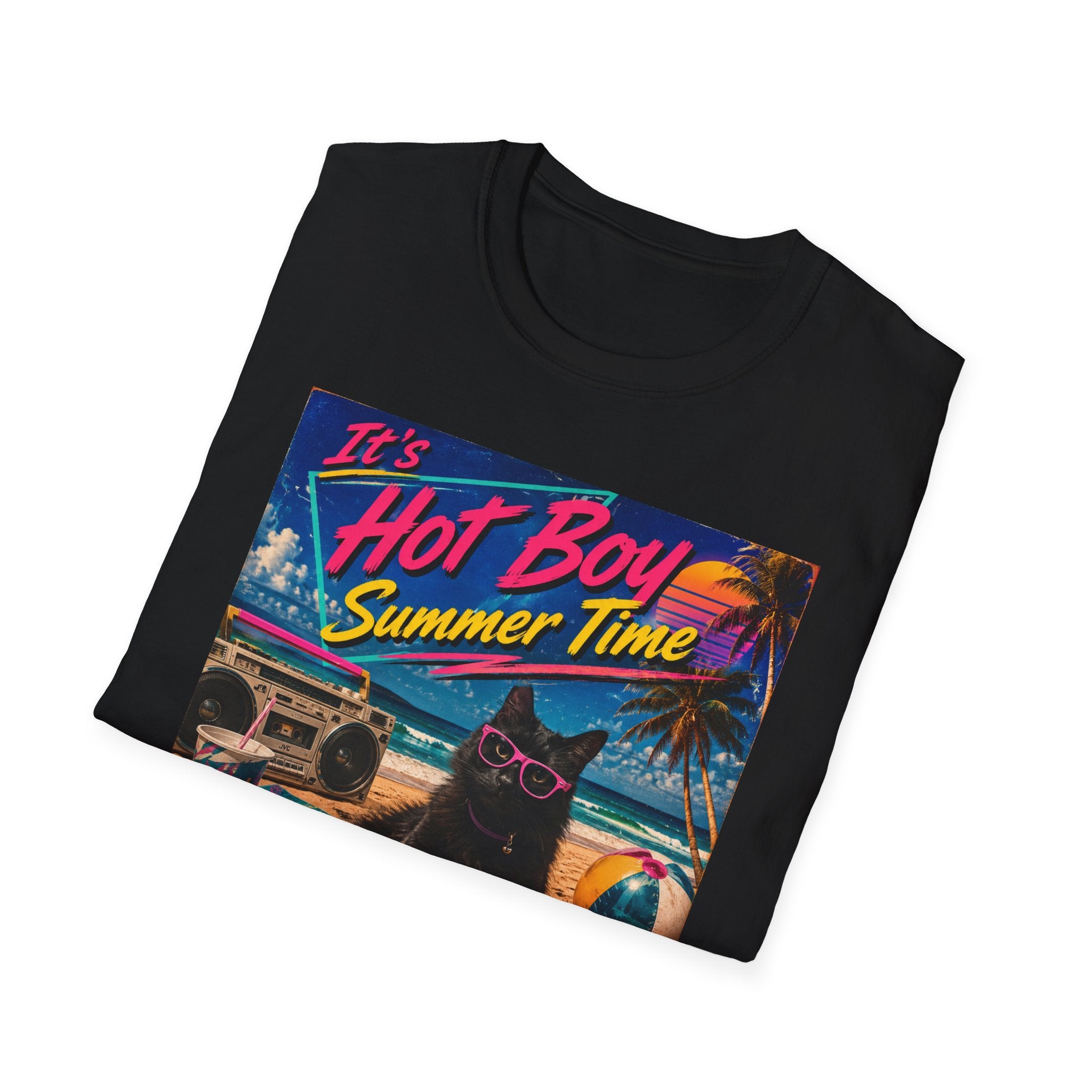 Hot Boy Summer Time cat graphic T-Shirt | retro beach vaporwave