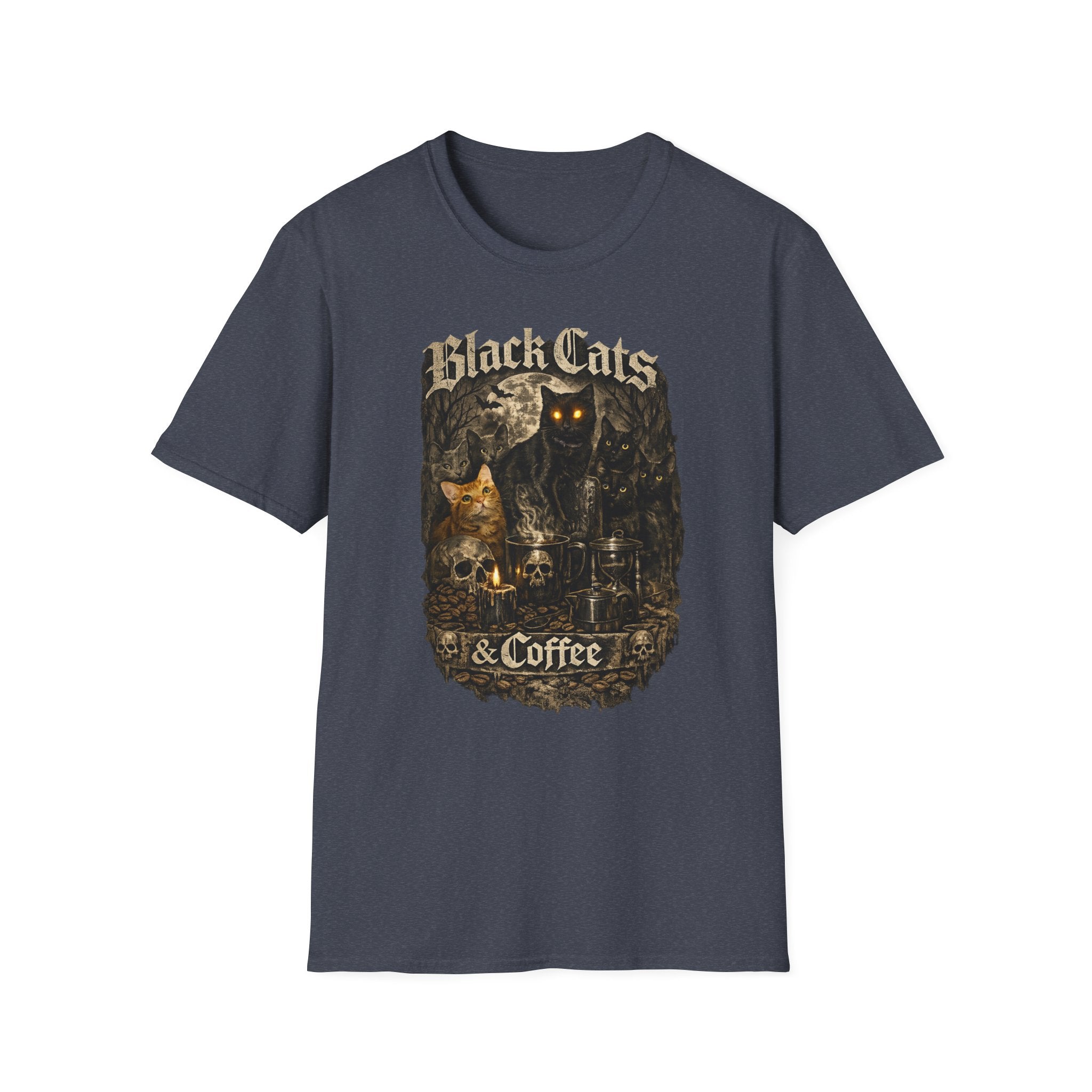 Black Cats & Coffee T-Shirt | Vintage Gothic Cat Illustration, Coffee Lover