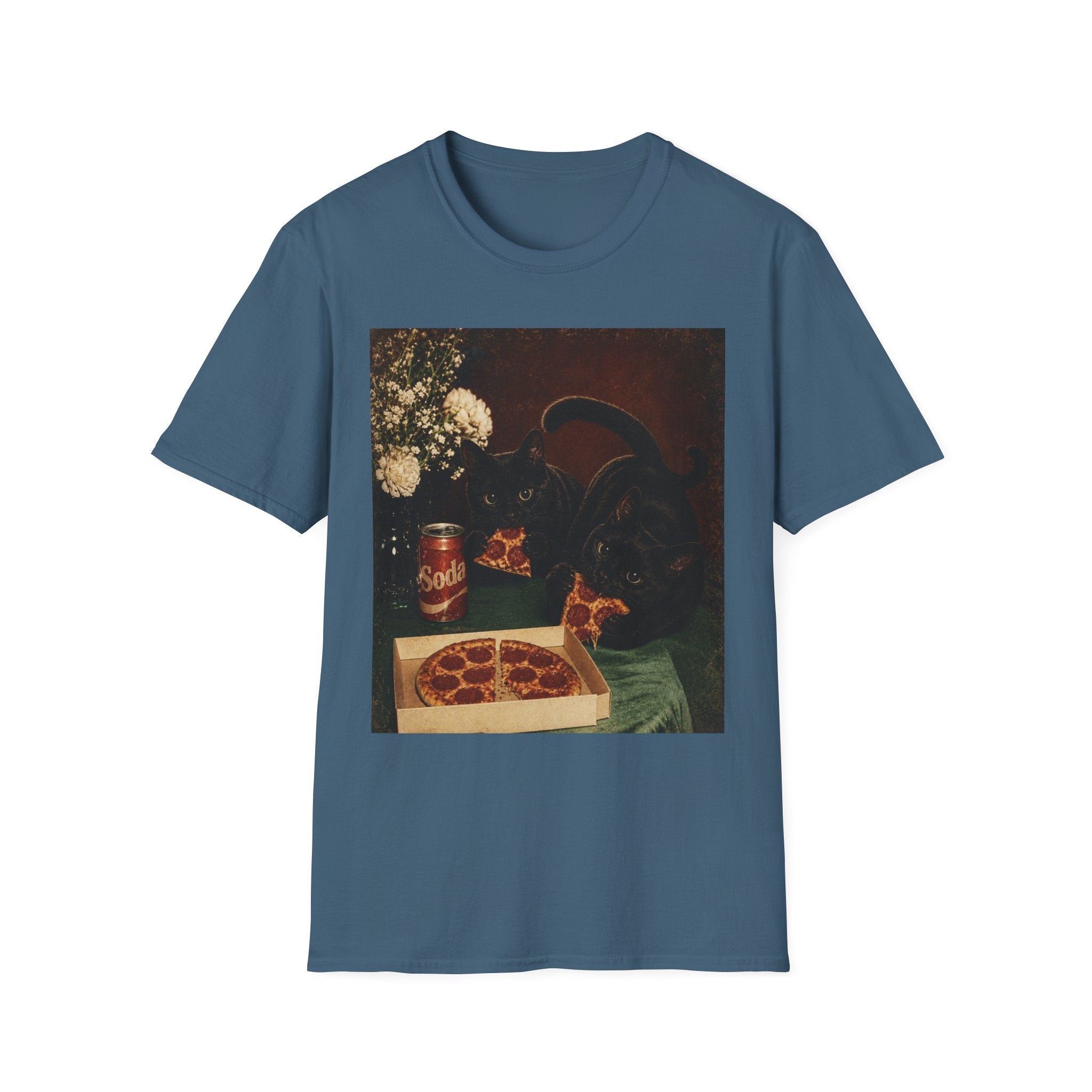 Black Cat Still Life T-Shirt | Vintage Floral, Candlelit Table