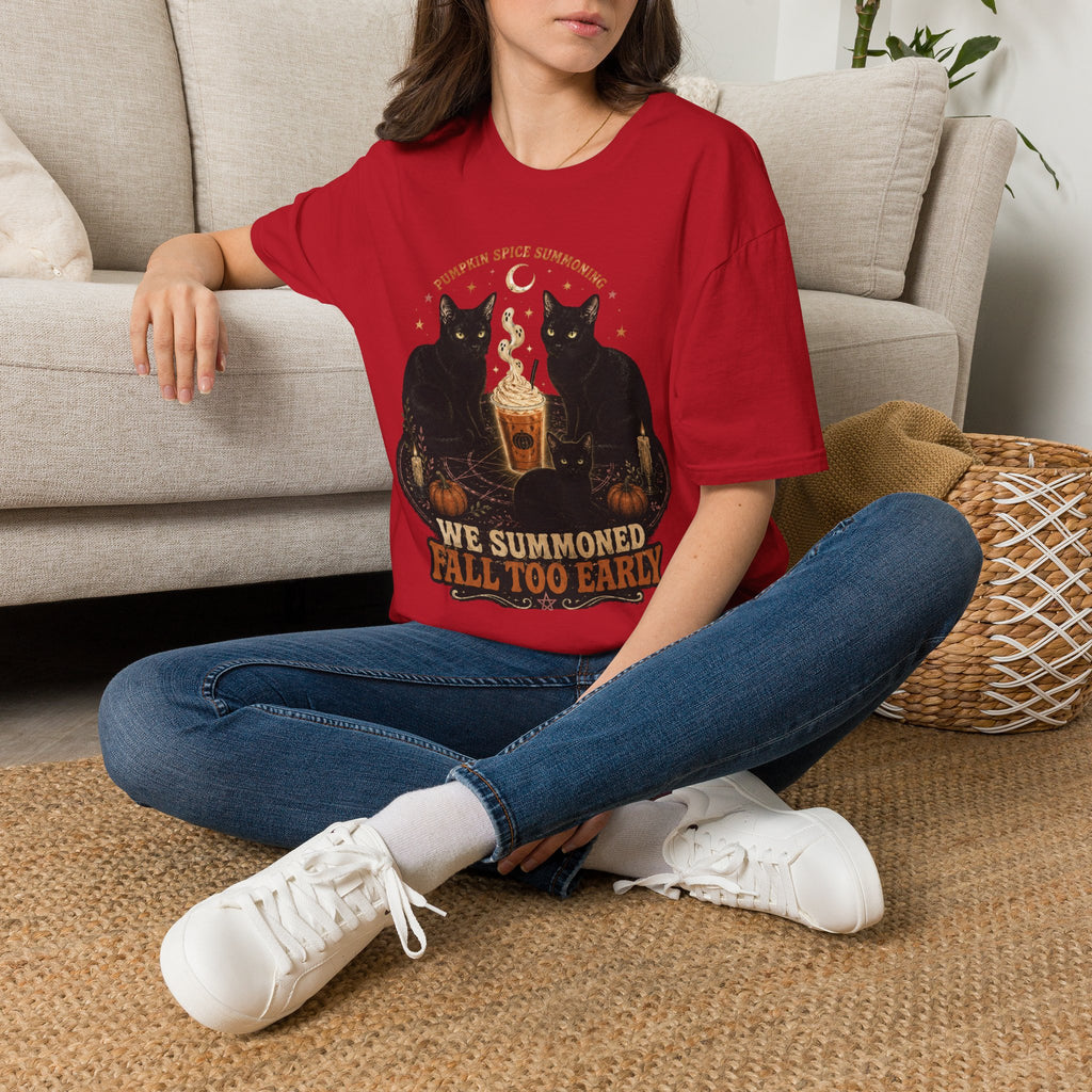 Pumpkin Spice Summoning T-Shirt | Black Cats, Fall Latte Illustration