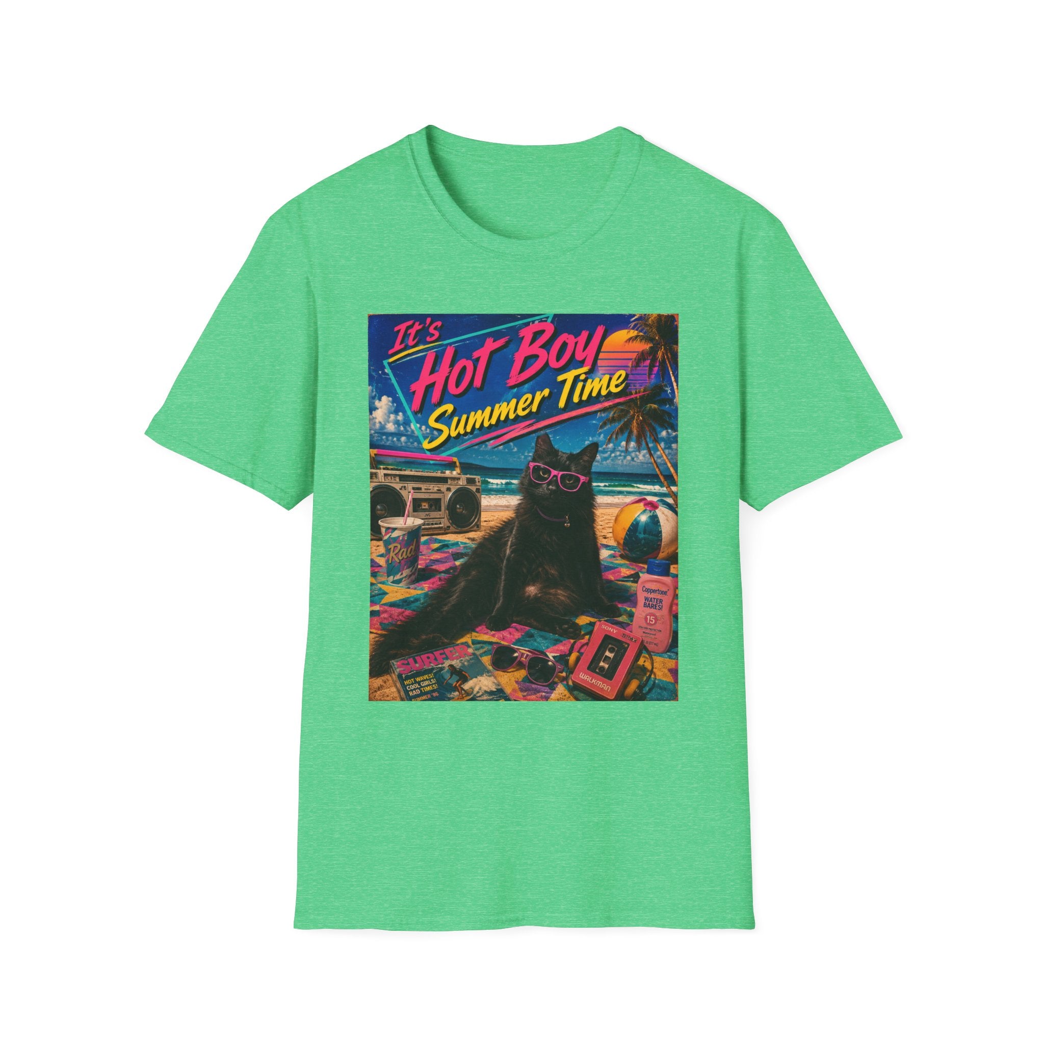 Hot Boy Summer Time cat graphic T-Shirt | retro beach vaporwave